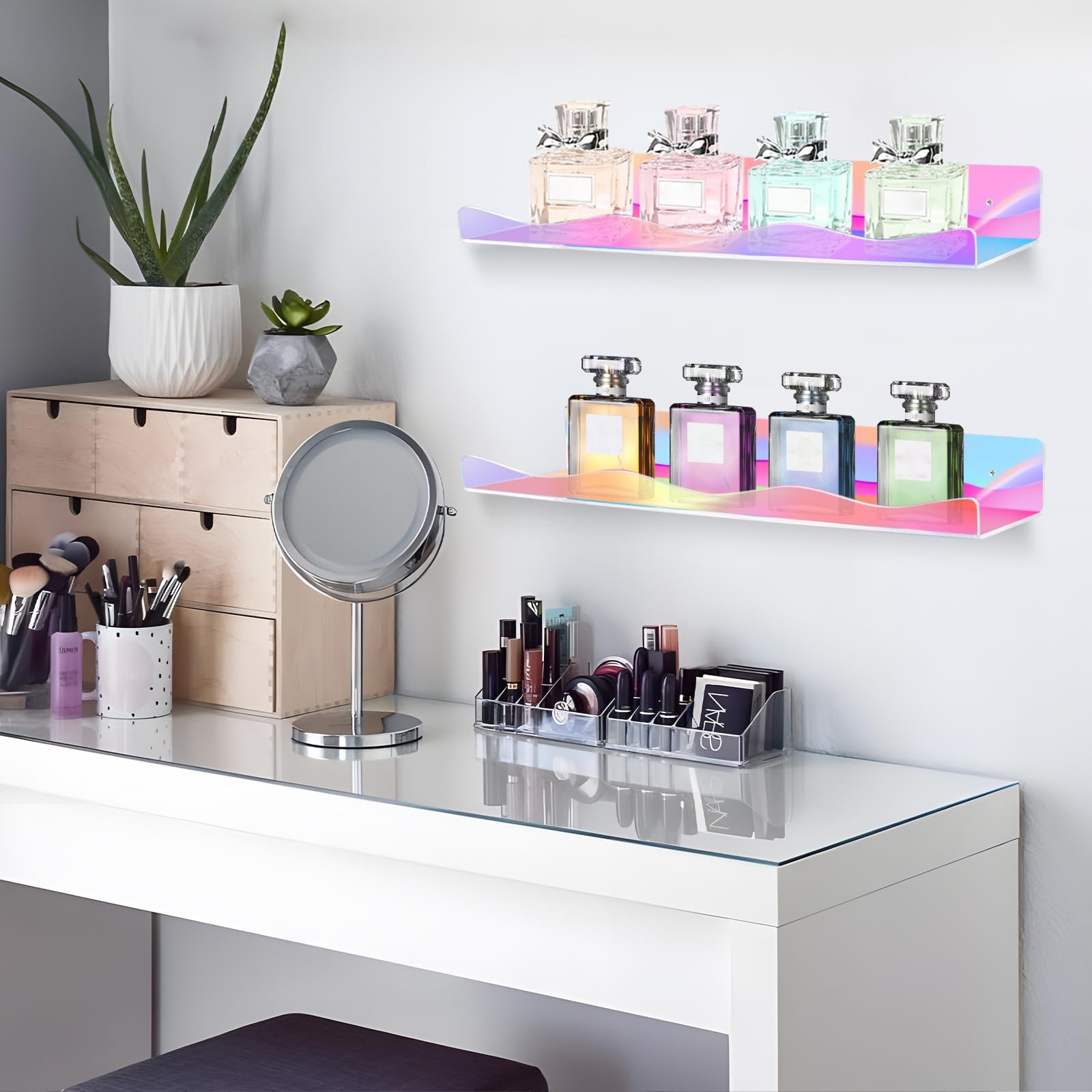 6-Pack Iridescent Acrylic Floating Shelves 15.7″ Wall Display for Collectibles