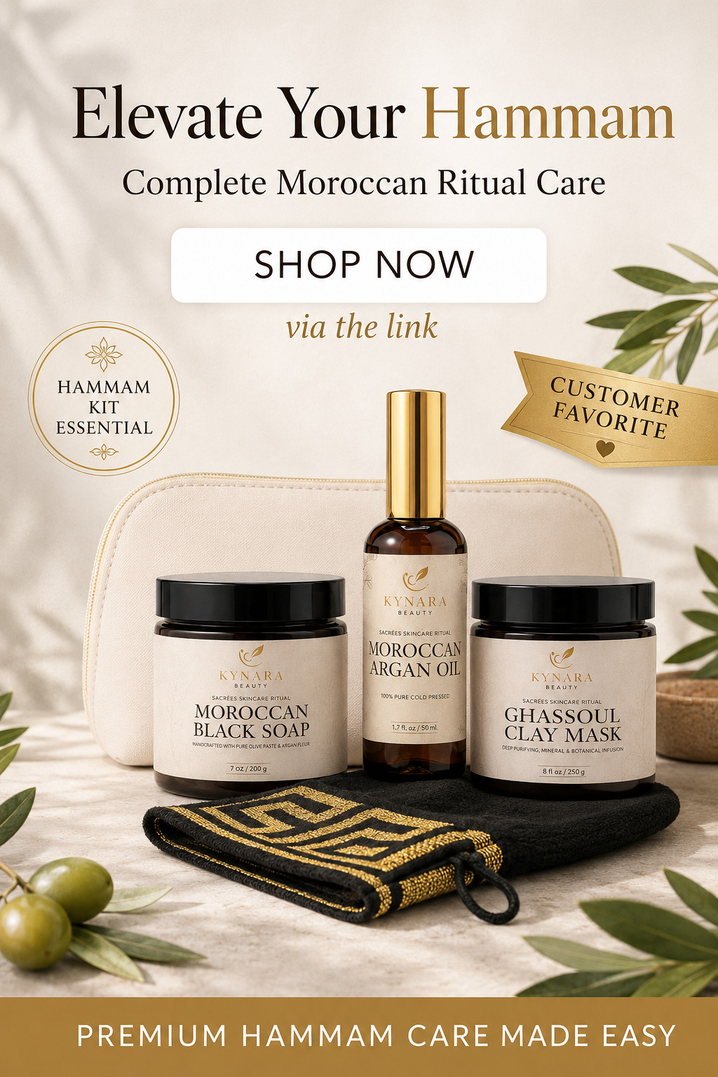 Moroccan Hammam Spa Gift Set Black Soap Argan Oil Rhassoul Clay Kessa Mitt