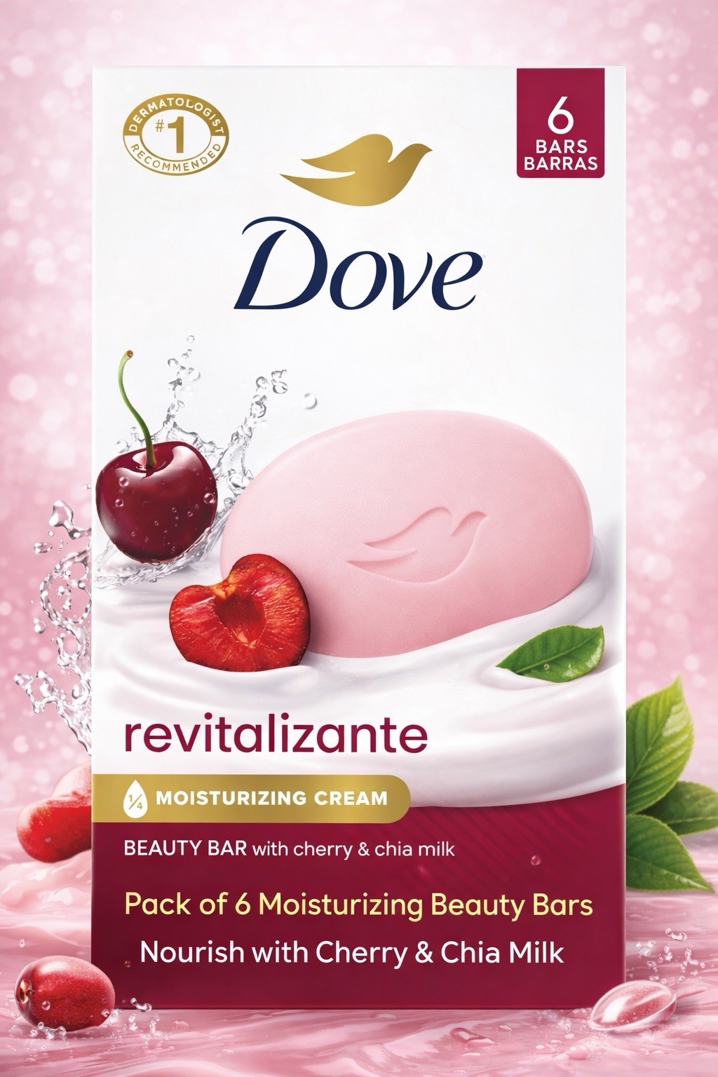 DOVE REVITALIZE CHERRY & CHIA MILK BEAUTY BAR SOAP 6 PK (BARS 3.75 OZ EACH)