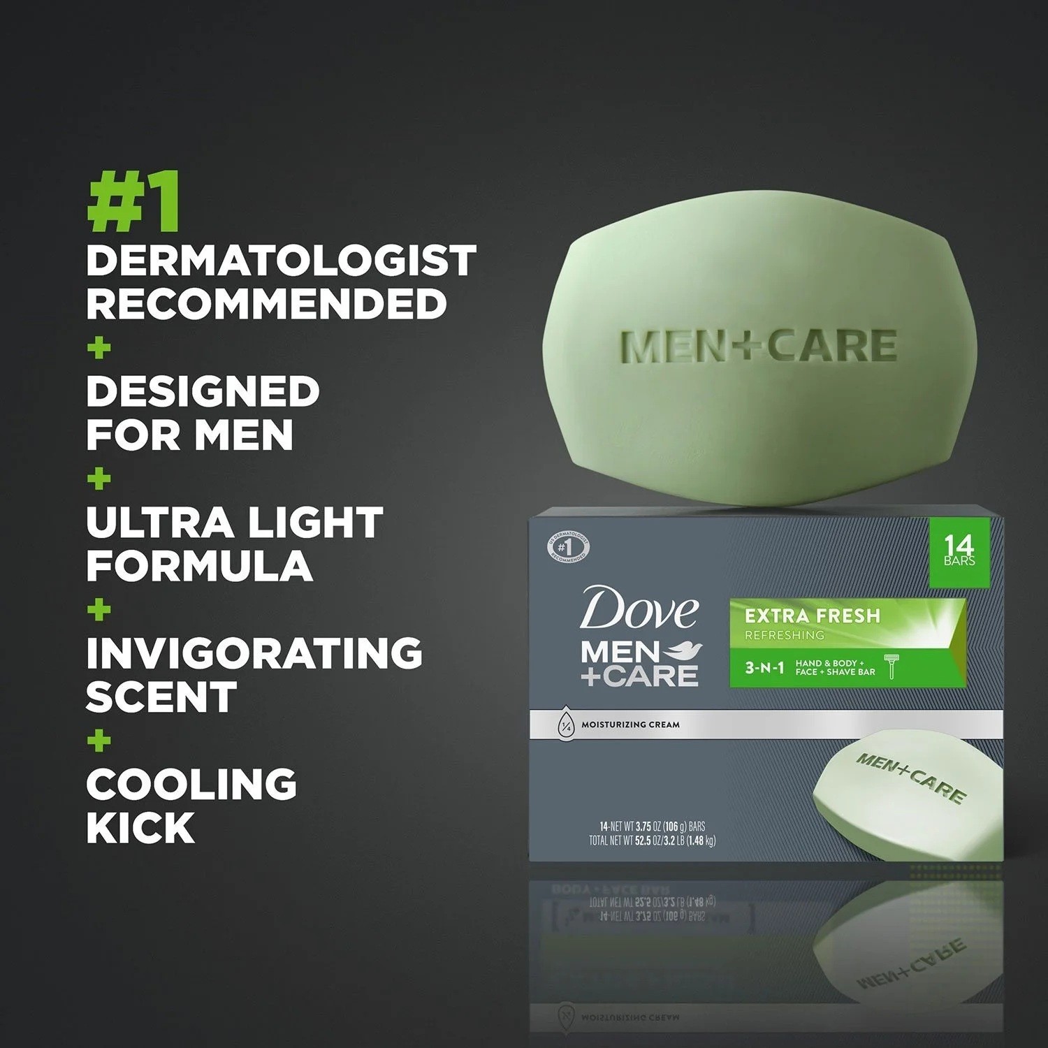 Dove Men+Care Body And Face Bar Soap, Extra Fresh, 3.75 oz, 14 ct Great Price