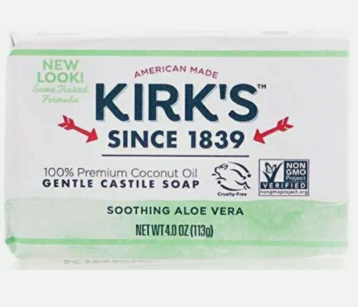 💚 KIRK’S 💚 TWO 4 Oz. Bars 🫧 ●SOOTHING ALOE VERA●🫧 100% 🥥 Coconut Oil Soap.