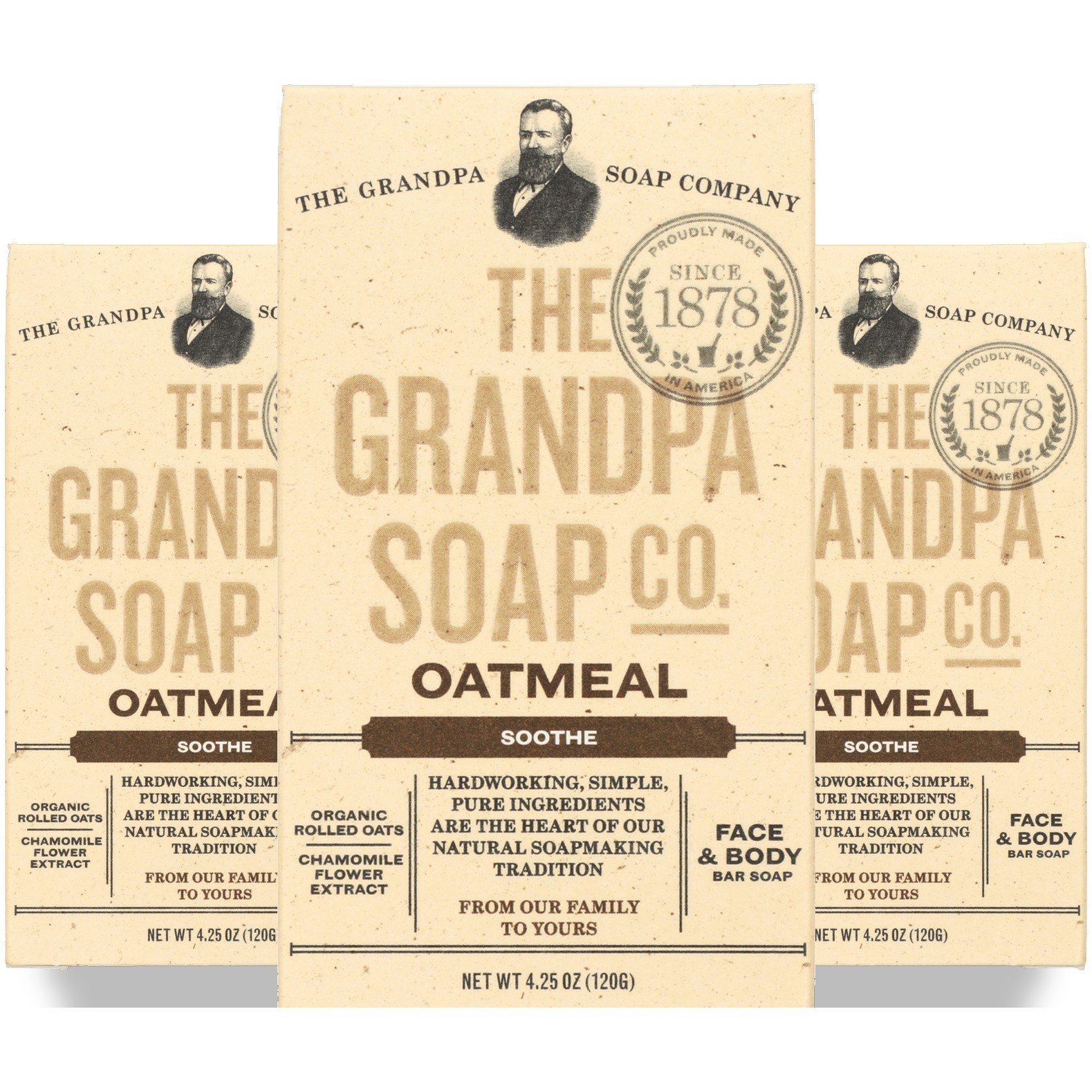 The Grandpa Soap Co Oatmeal Face And Body Bar 4.25 Oz 3 Pack