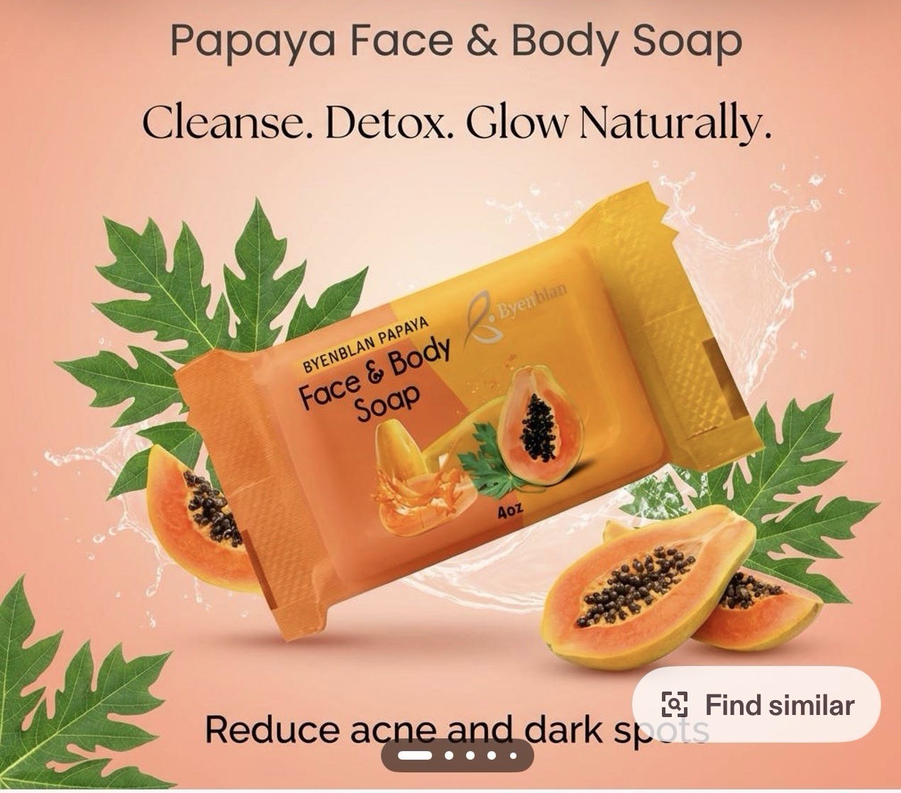 Byenblan Papaya Detox Face & Body Soap Bar for Acne-Prone Skin 4 oz