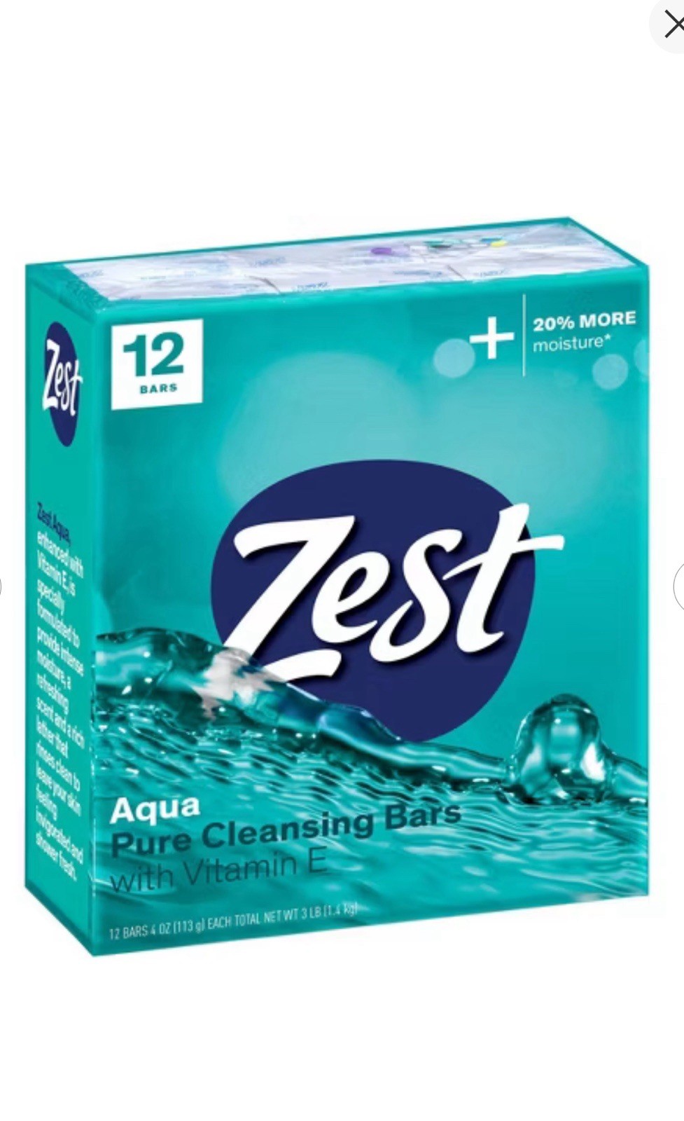 Zest Aqua Pure Cleansing Bar Soap w/ Vitamin E Moisturizing 12 Bars 4 oz