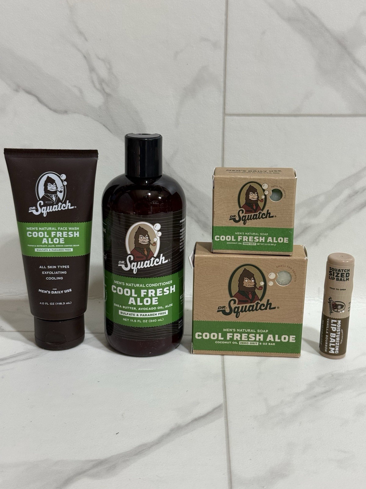 5x Dr Squatch Cool Fresh Aloe Conditioner, Face Wash, Bars, Lip Balm (set of 5)