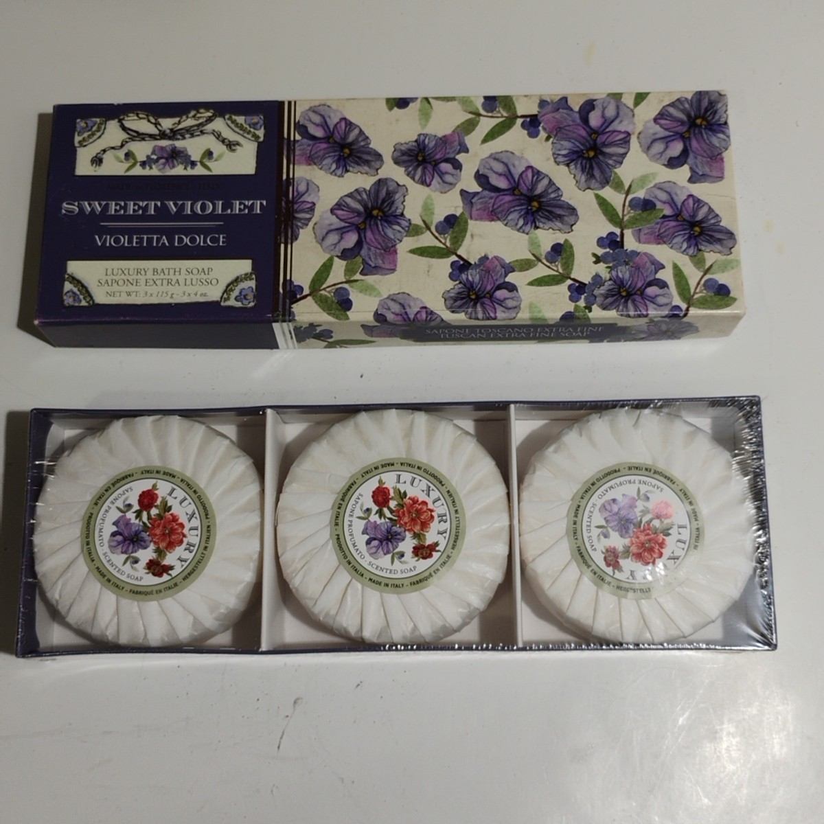 Sweet Violet Luxury Bath Soap Made In Florence Italy New Sealed 3 Cakes