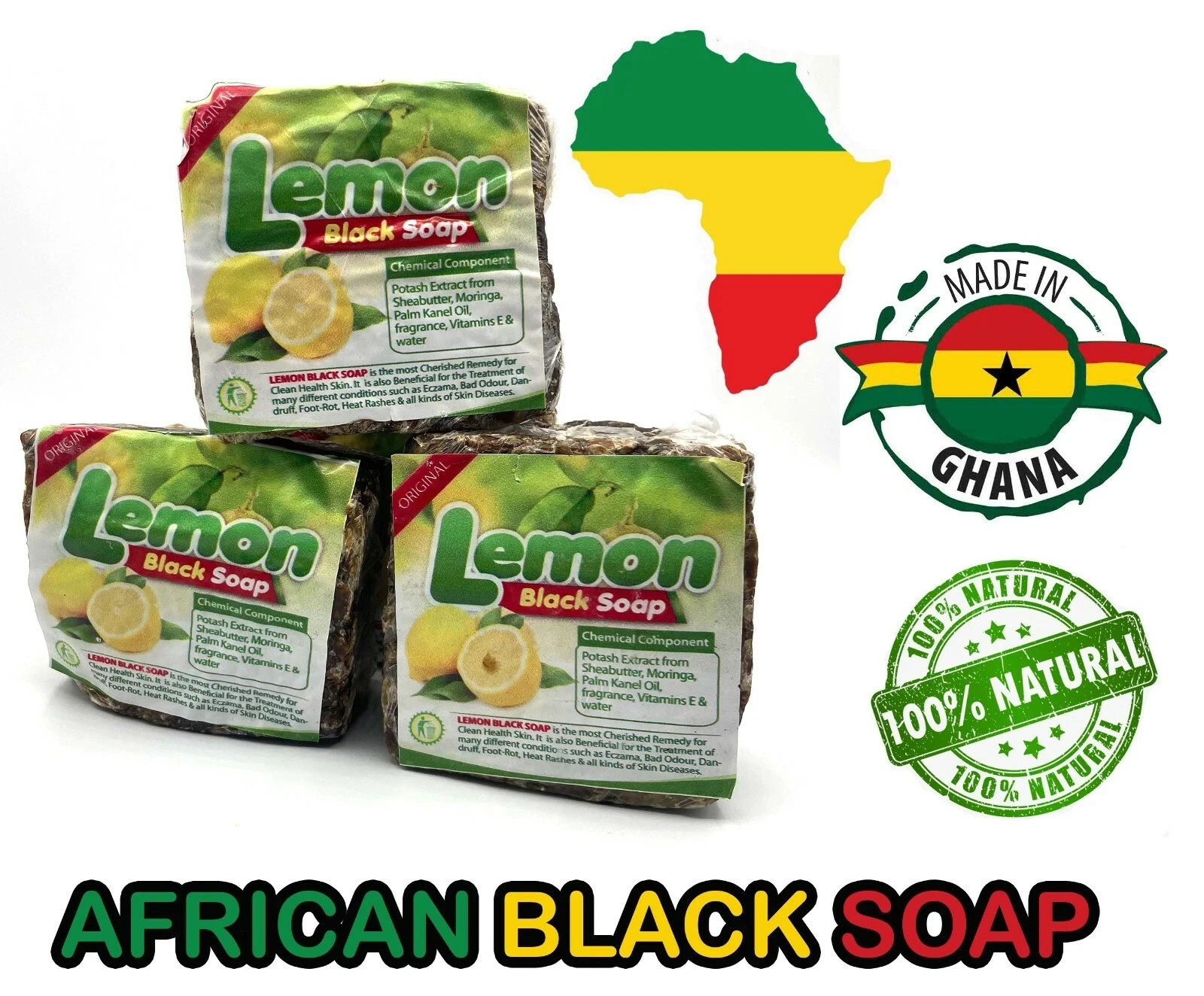 1 lb- 16oz Raw African Black Soap Bar 100% Pure Natural Organic Ghana Bulk BEST