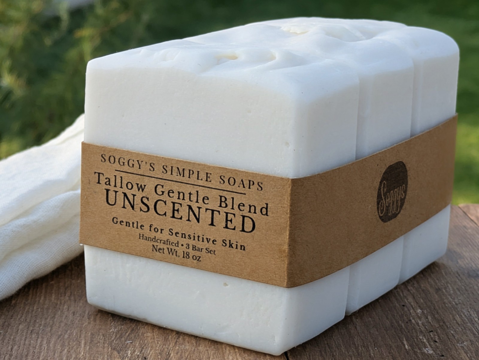 Unscented Tallow Soap 3 Bars – Sensitive Skin Natural Handmade Bar Soap