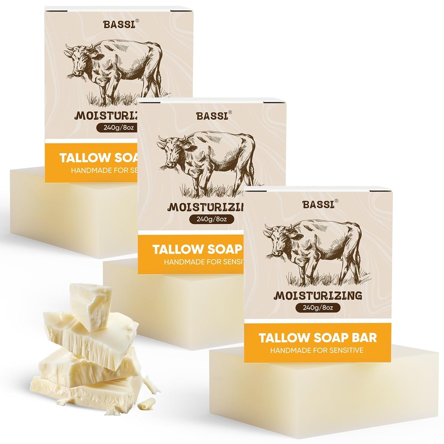 Beef Tallow Soap Bar, 2 Pack All Natural Grass Fed Tallow Soap, Moisturizing Fac