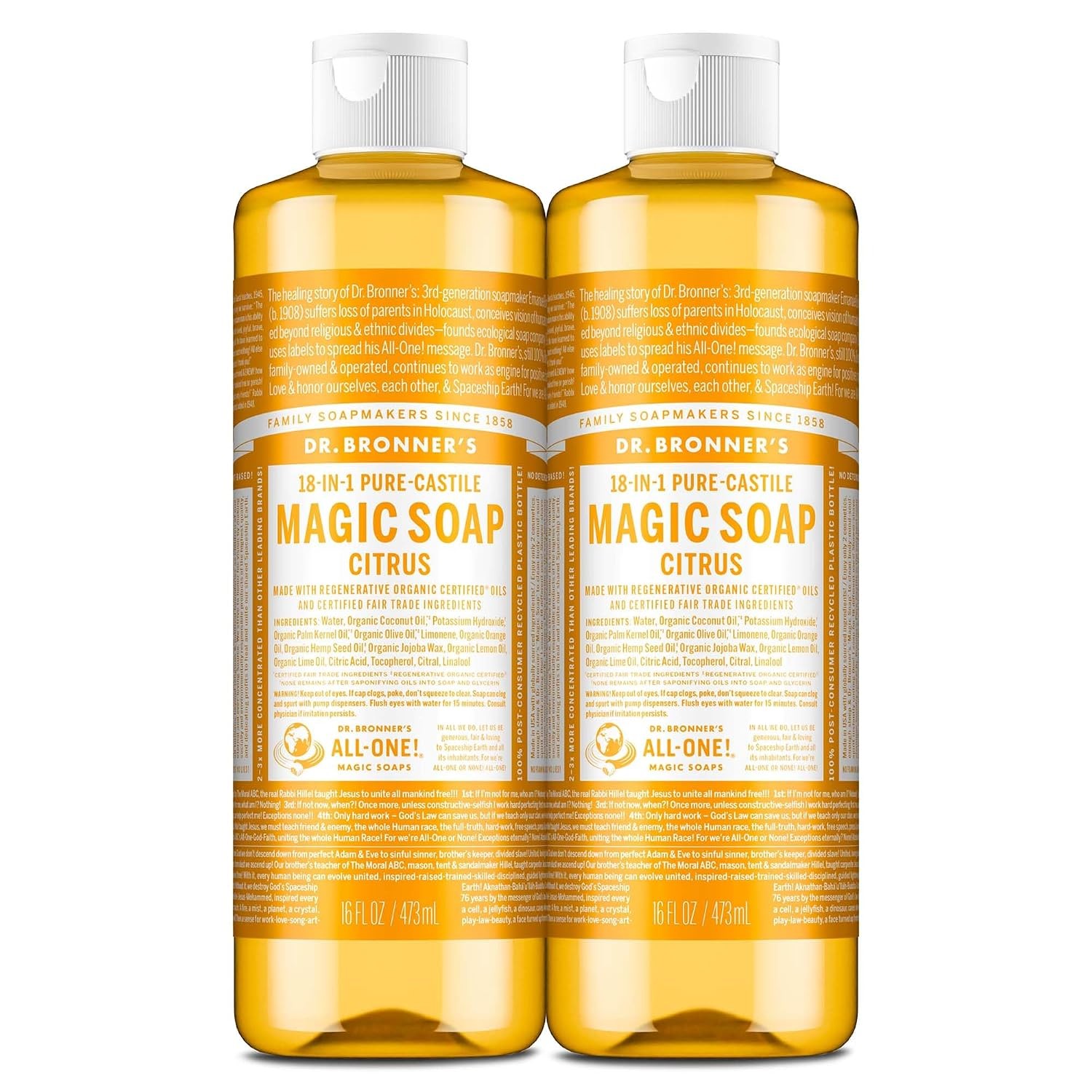 Magic Soap-Pure-Castile Liquid Soap (Citrus, 32Oz, 2-Pack)-Regenerative Organic
