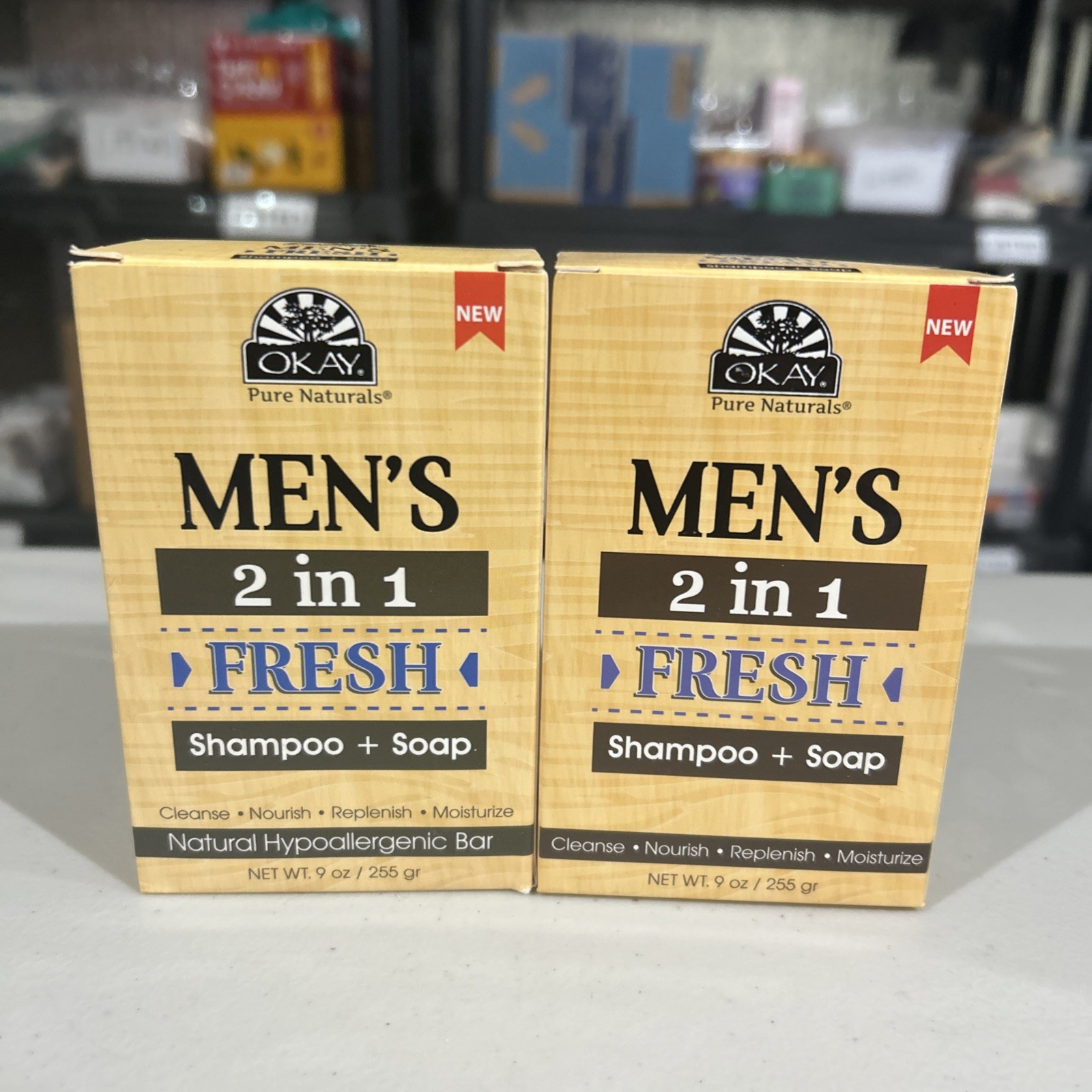 Lot of (2) Okay Pure Naturals Men’s 2 in 1 Fresh Shampoo + Soap Bars