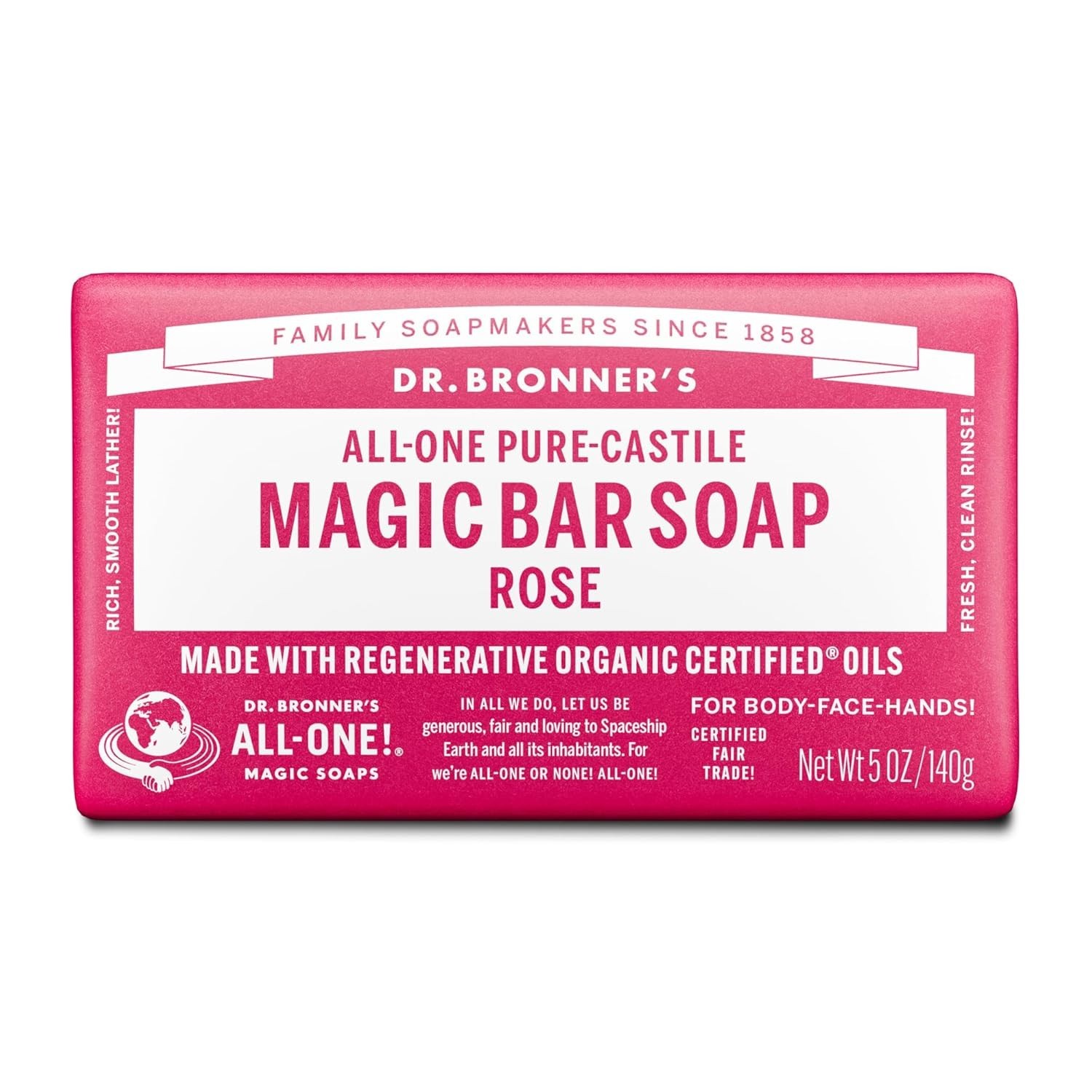 Castile Bar Soap Organic Rose 5oz for Face Body Hair Gentle Moisturizing