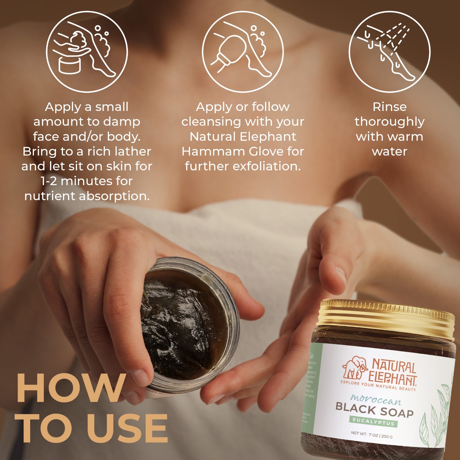 Natural Elephant Moroccan Black Soap | Eucalyptus | Travel Size 2oz