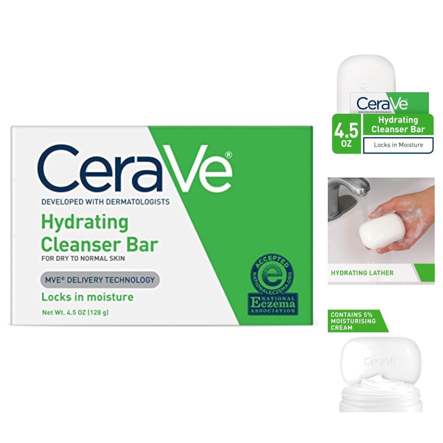 CeraVe Hydrating Cleanser Bar | Soap-Free Body and Facial Cleanser with 5%
