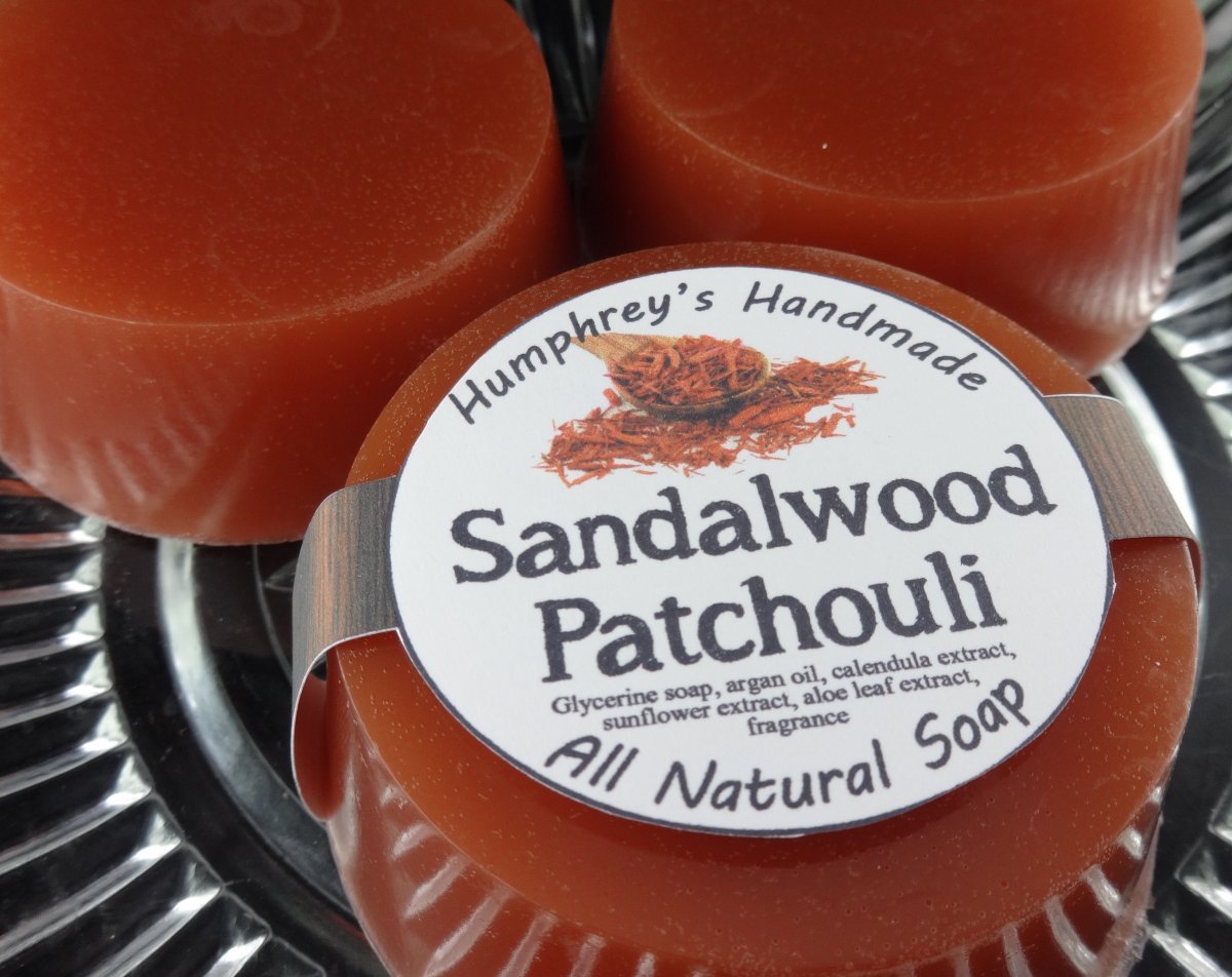 Men’s SANDALWOOD PATCHOULI Scent Shave Soap, Puck Beard Wash Bar USA Made Musk