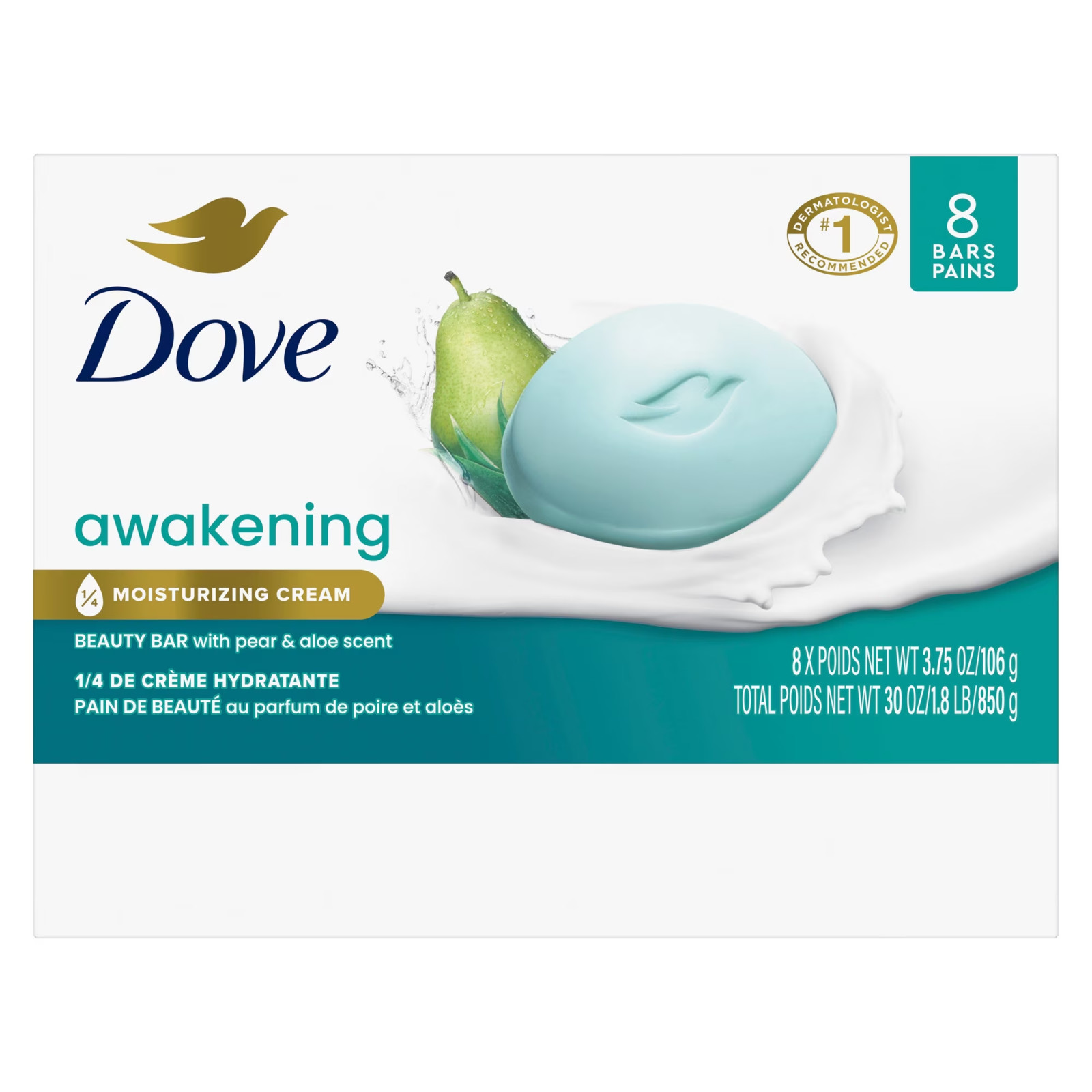 Dove Beauty Bar Soap for Women Awakening Pear & Aloe All Skin, 3.75 oz 8 Bars