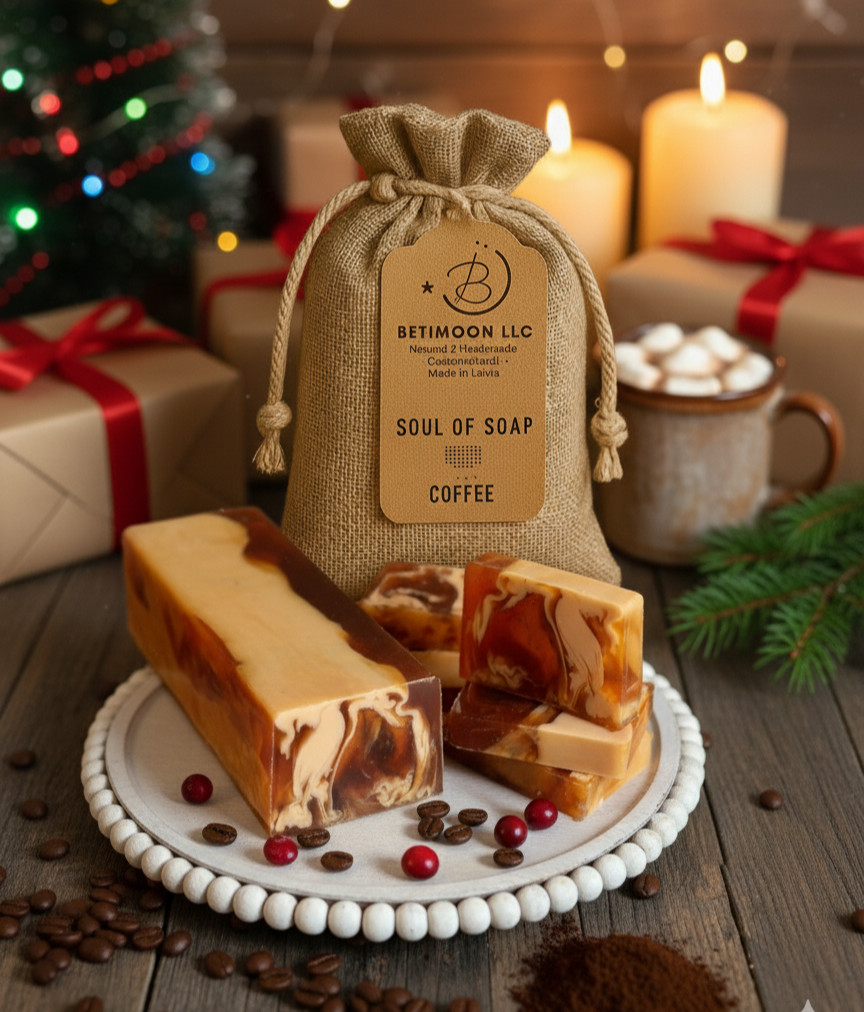 Coffee & Handmade Soap Bars. 100% Natural, Aromatherapy 4 Soaps Made in Latvia