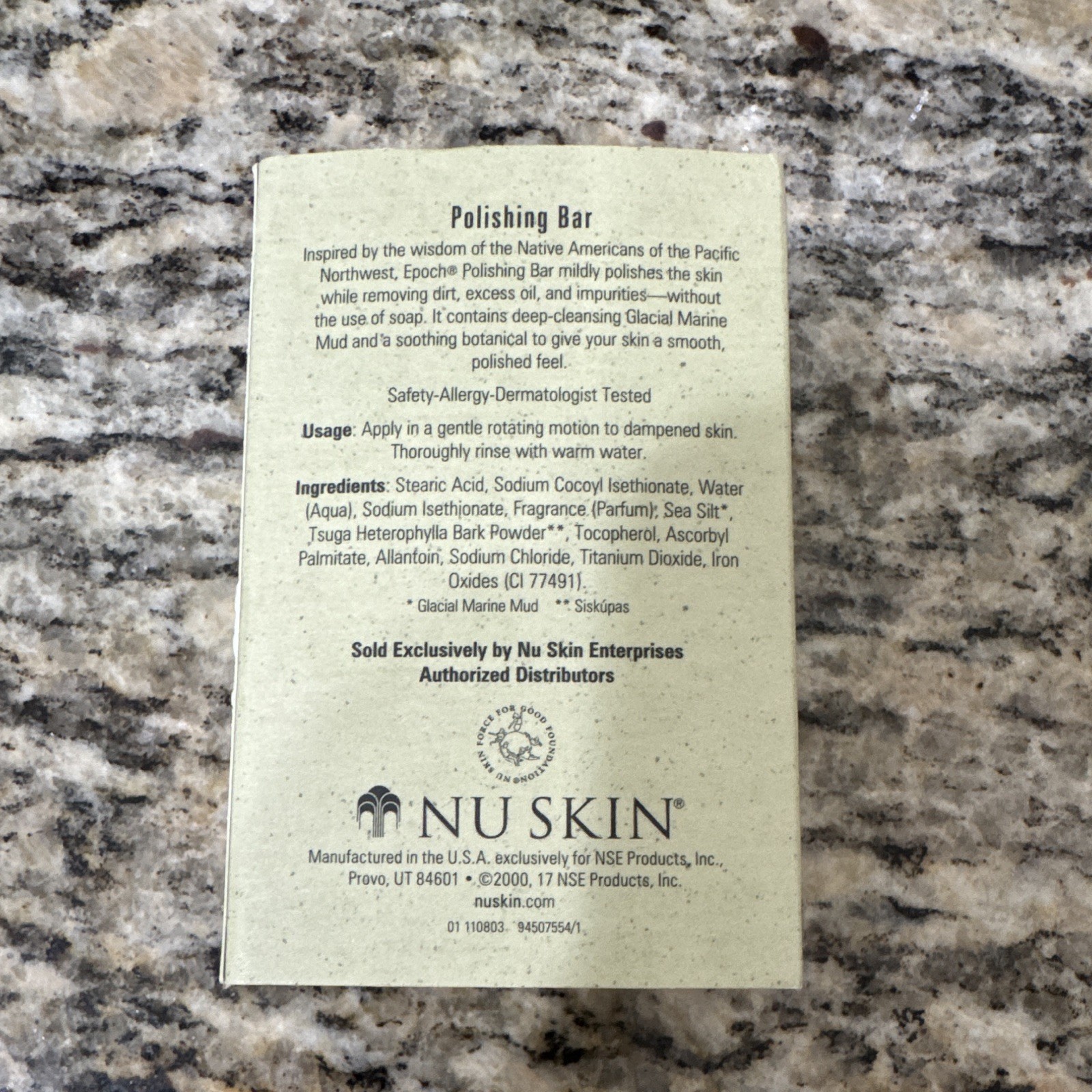 Nu Skin Epoch Polishing Bar Soap Sea Silt Scent Dermatologist Tested 3.4 oz