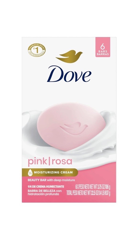 Dove Moisturizing Pink Beauty Bar Soap with Cream for Body Face Hands 6 Bars
