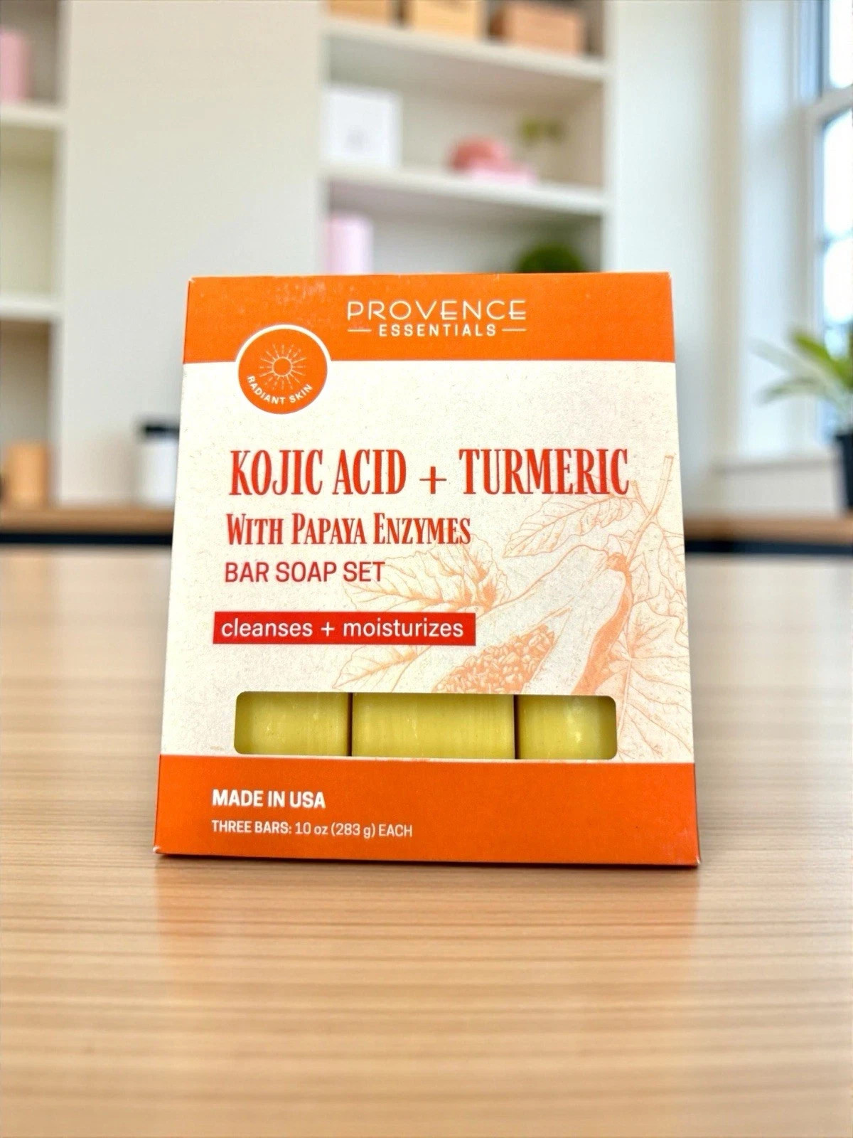 Provence Essentials Bar Soap Kojic Acid +Turmeric With Papaya 3 Bars 10oz Each