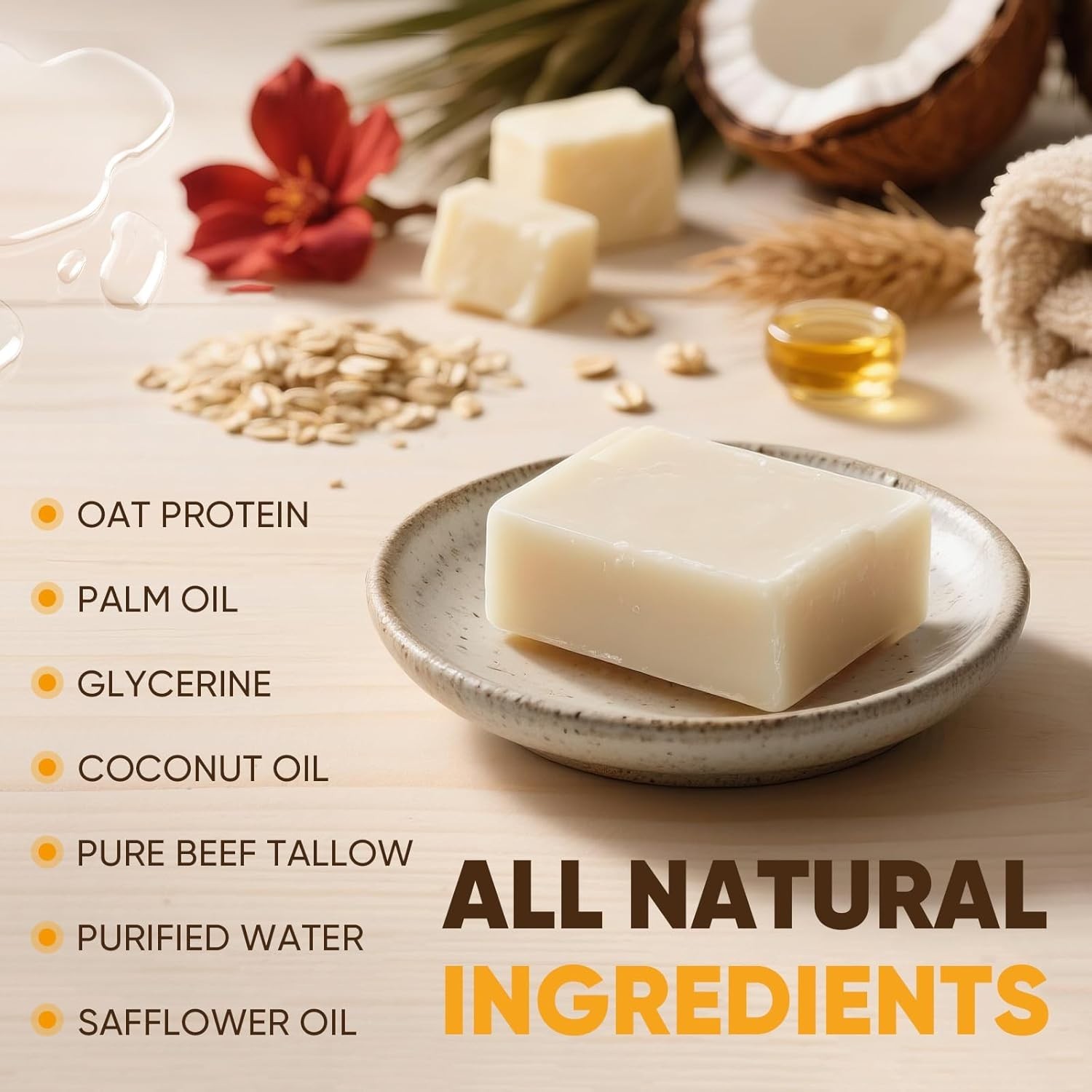 8 Oz Natural Tallow Moisturizing Bar2Bars All Beef Soap, Fed Tallow Grass Soap