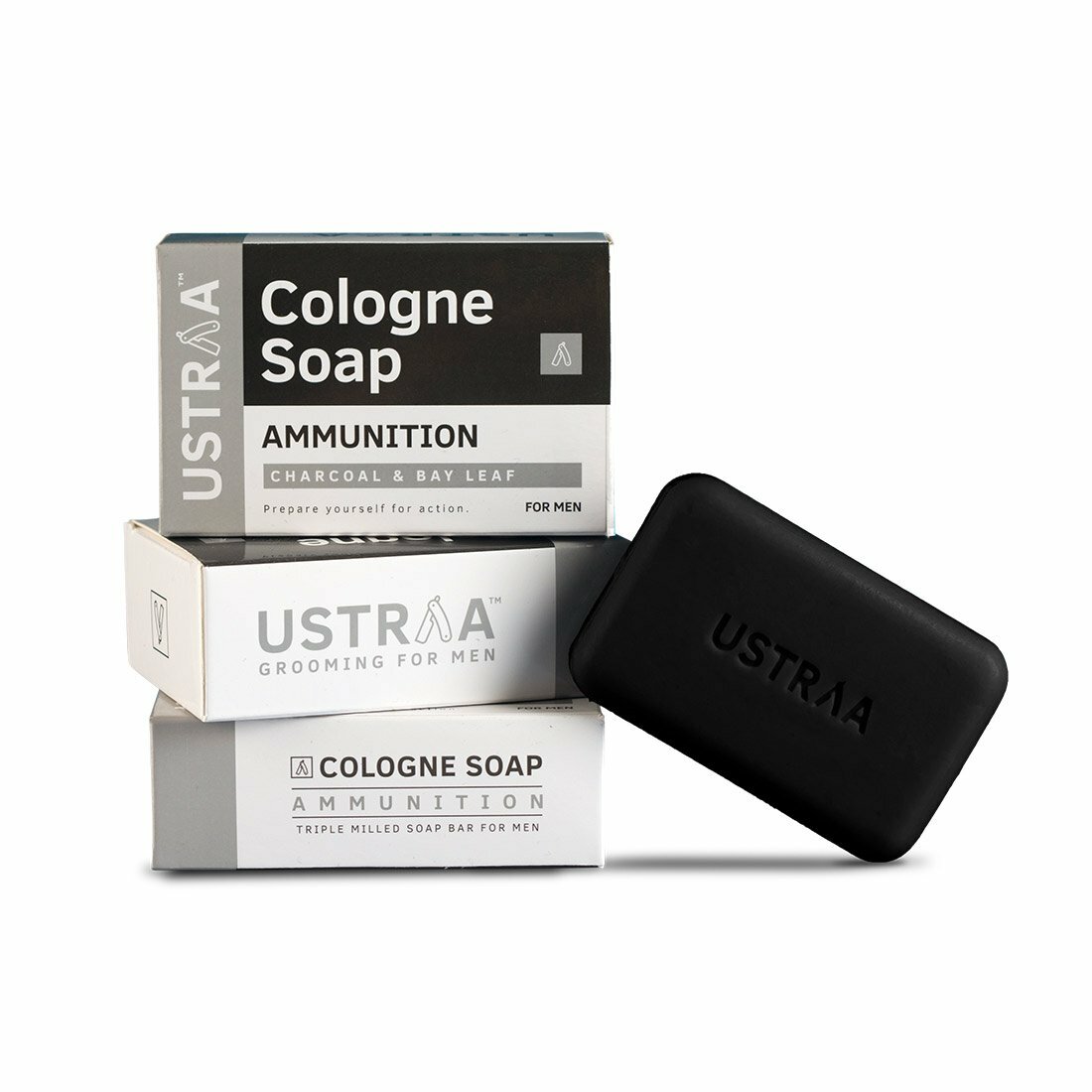 Ustraa Ammunition Cologne Soap with Charcoal & Bay Leaf 125gm Pack of 3_