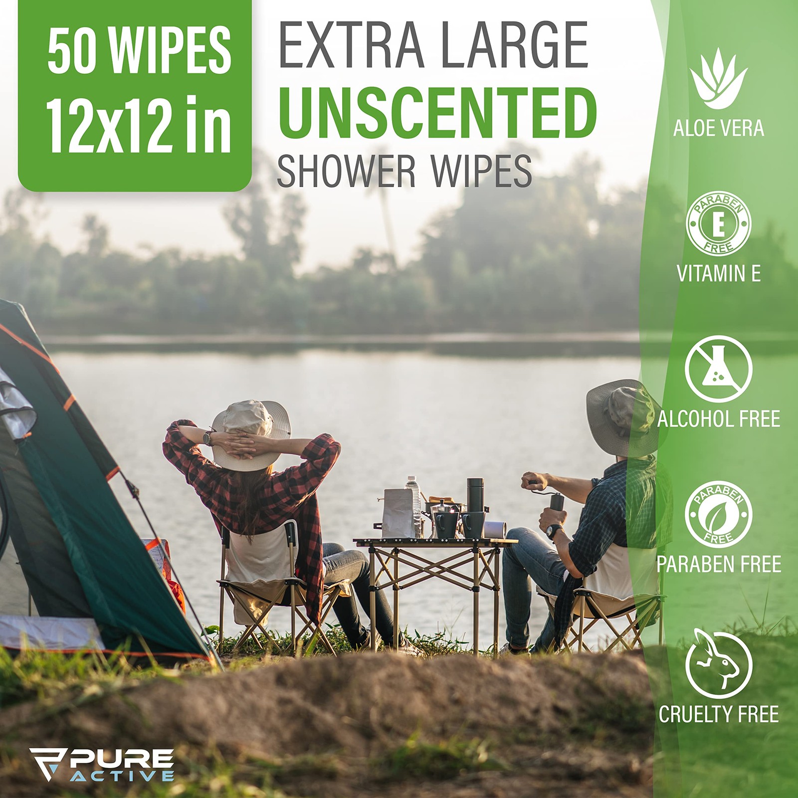 Body Wipes for Camping 50 XXL Camping Wipes 12”x 12”, Shower Body Wipes for…