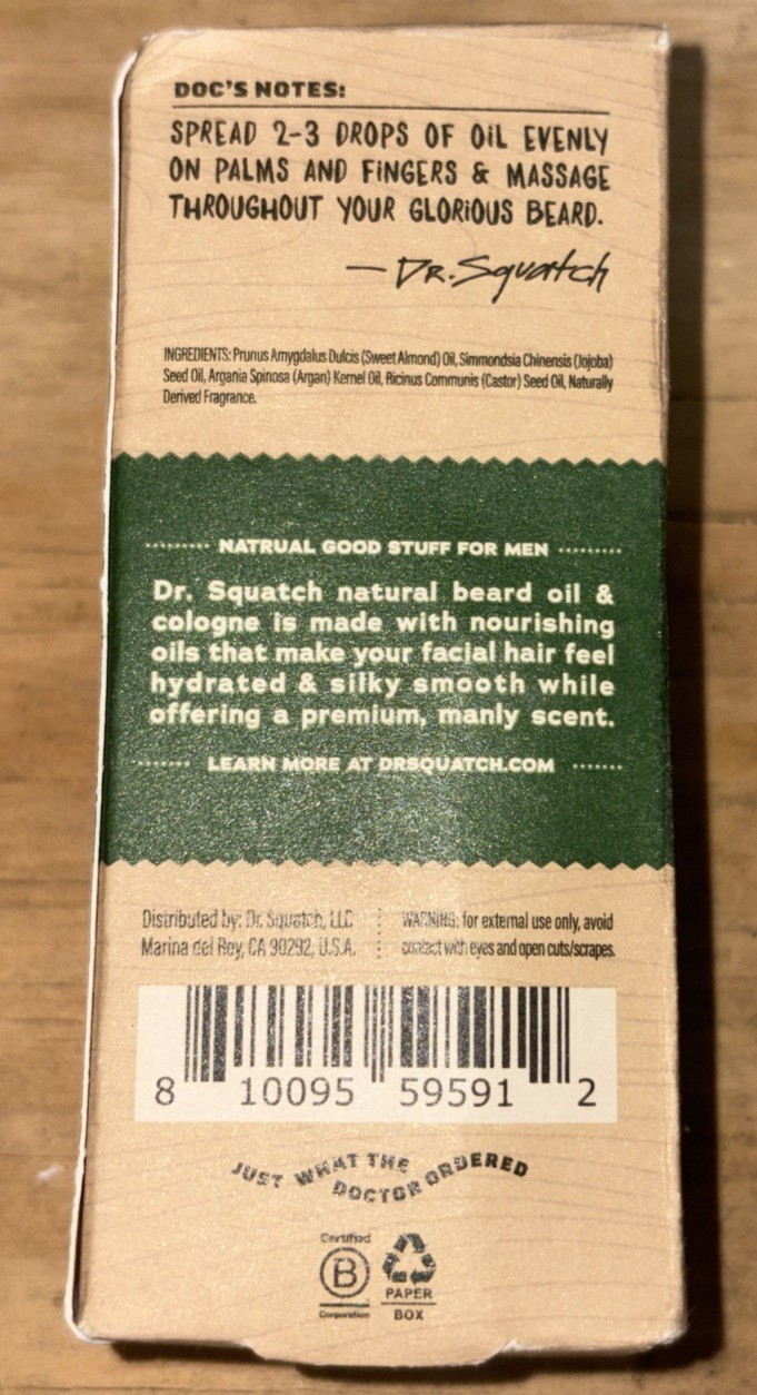 2 Pk – Dr. Squatch Men’s Natural Soap SHEA BUTTER & Beard Oil/Cologne PINE