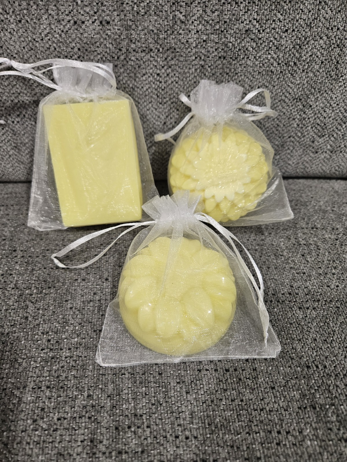 Handmade Floral Flower-Shaped Body Bar Soap Set, Pink/Purple/Yellow Organza