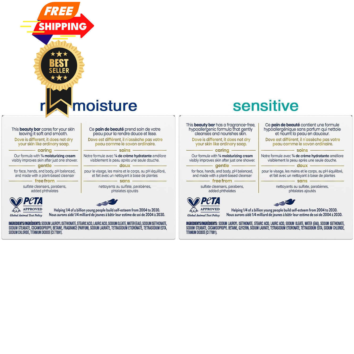 Dove Beauty Bar Sensitive & Original Variety 4.75 Ounce (Pack of 1),