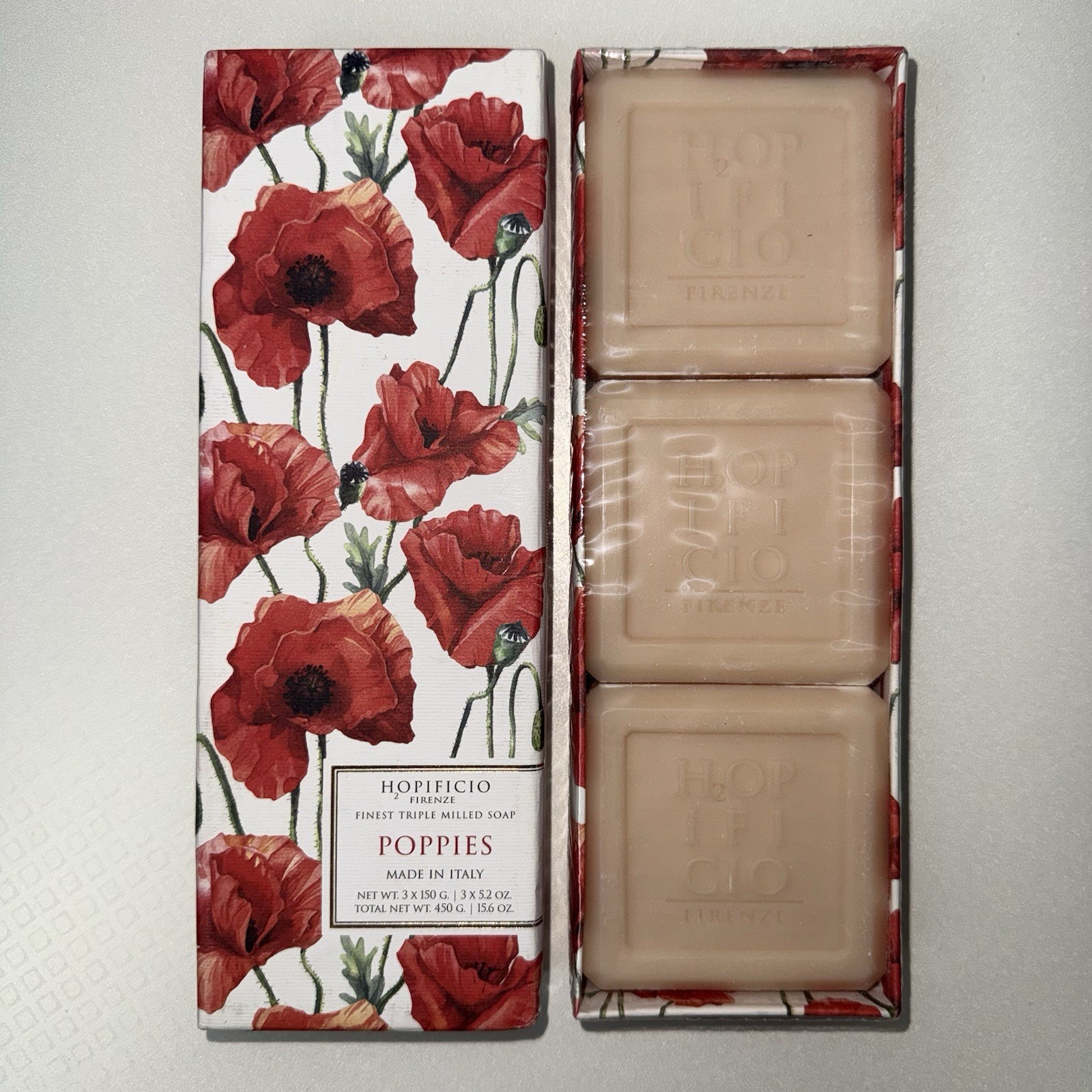 Hopificio Poppies Italian Soap Set 3 Bars 5.2 oz. Ea Triple Milled SEALED