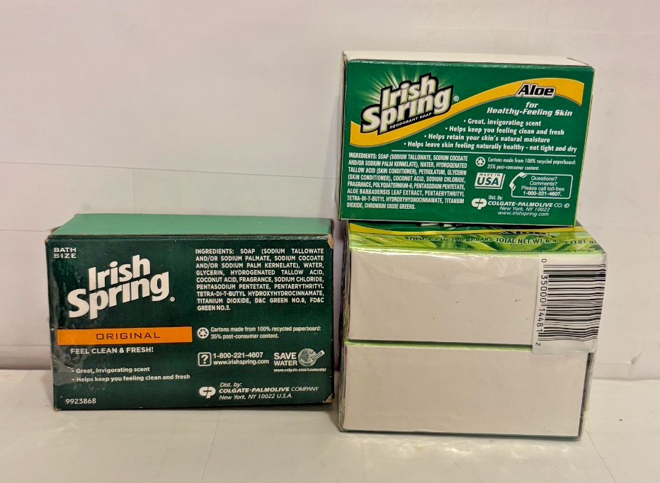 Lot Of 4 Bars Irish Spring Soap 1-Original 4 oz. 3 W/Aloe 3.2 oz. Each NIP