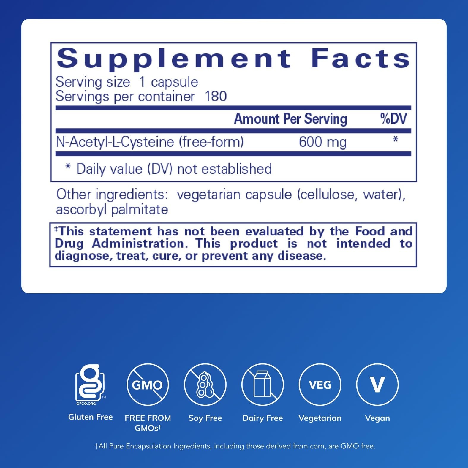 Pure Encapsulations NAC 600 mg – N-Acetyl Cysteine 180 Count (Pack of 1)