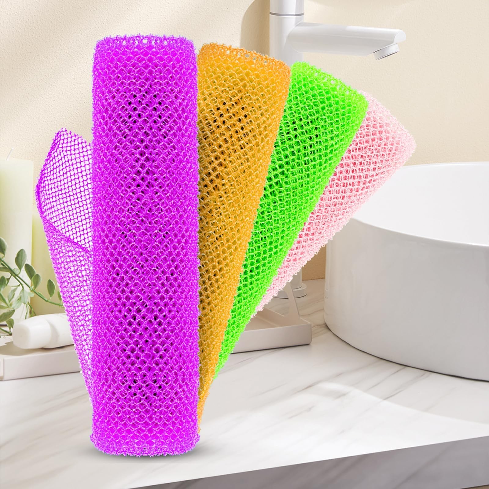 African Net Sponge for Deep Body Scrubbing Exfoliating Mesh Scrubber Orange