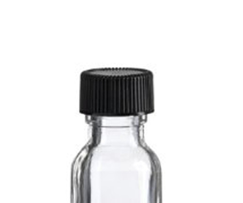 15ml Boston Round Clear Bottle with Black Poly Cone Cap (144 Pcs)