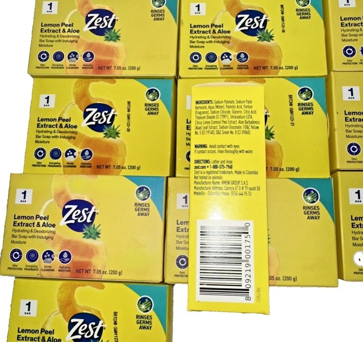 12 Bars Zest Lemon & Aloe Hydrating Deodorizing Soap 7.02 Oz JUMBO DISCONTINUED