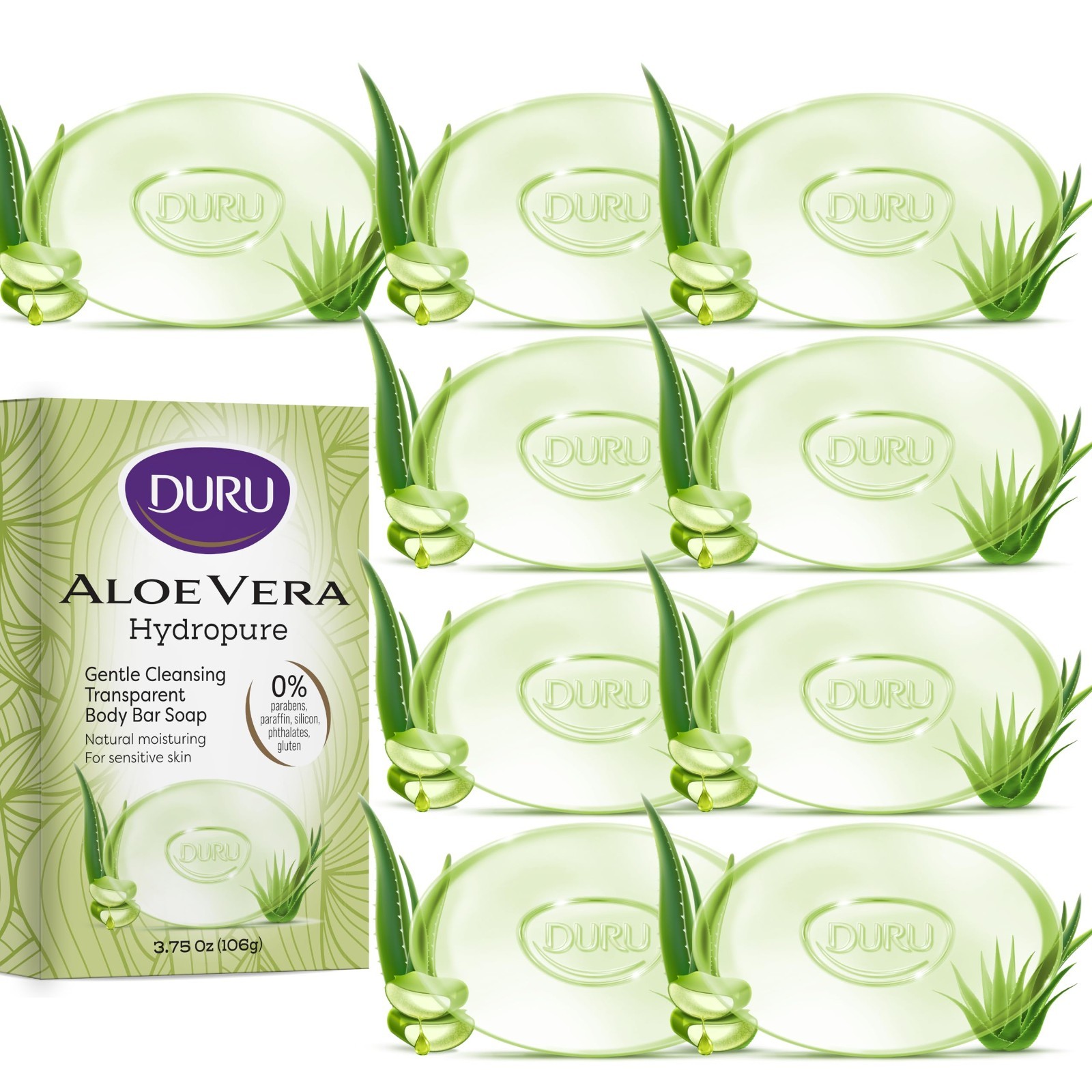 Aloe Vera Glycerin Soap – Vegan Moisturizing Bar for Sensitive Skin – 9 Pack