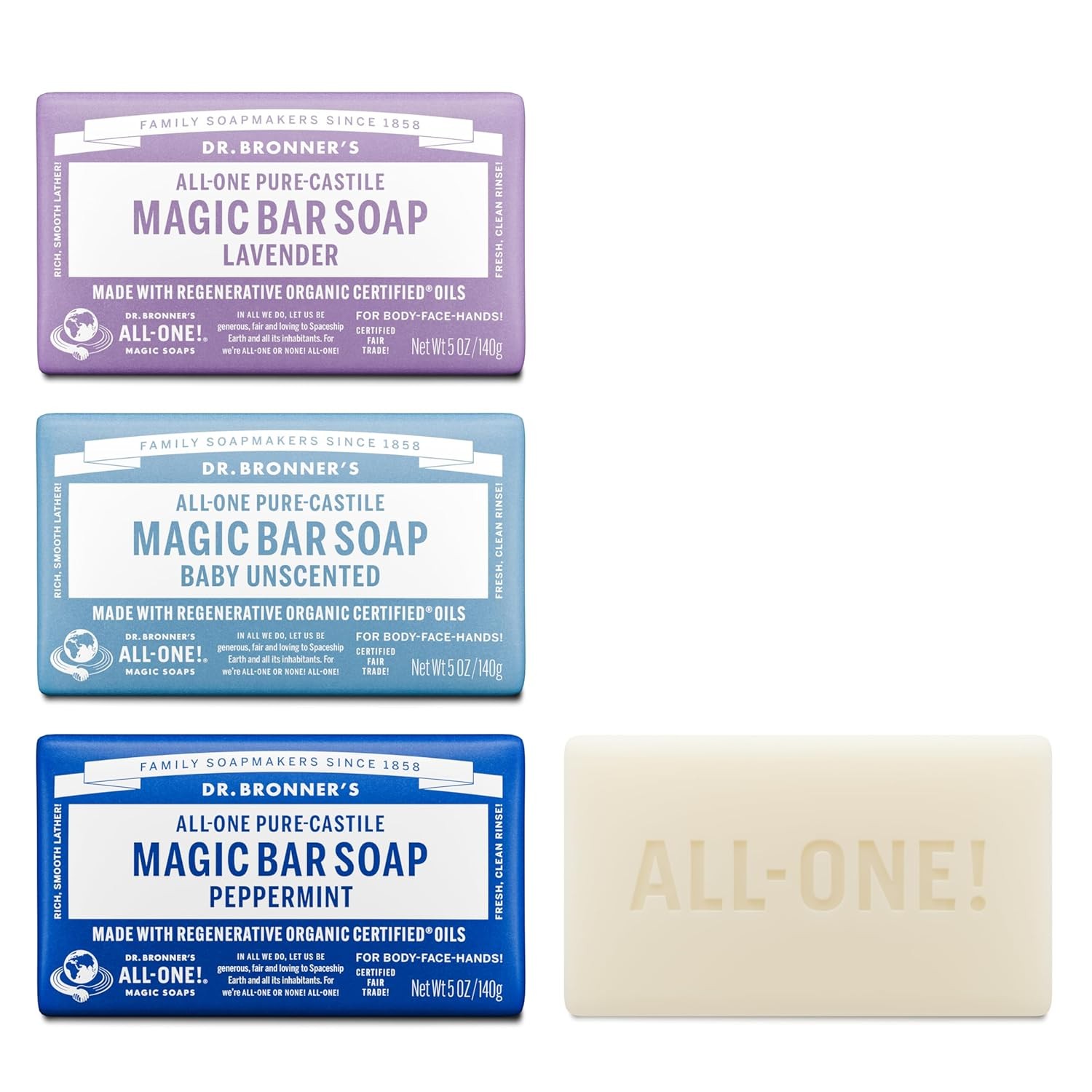 Pure-Castile Bar Soap 3-Pack Peppermint Lavender Unscented