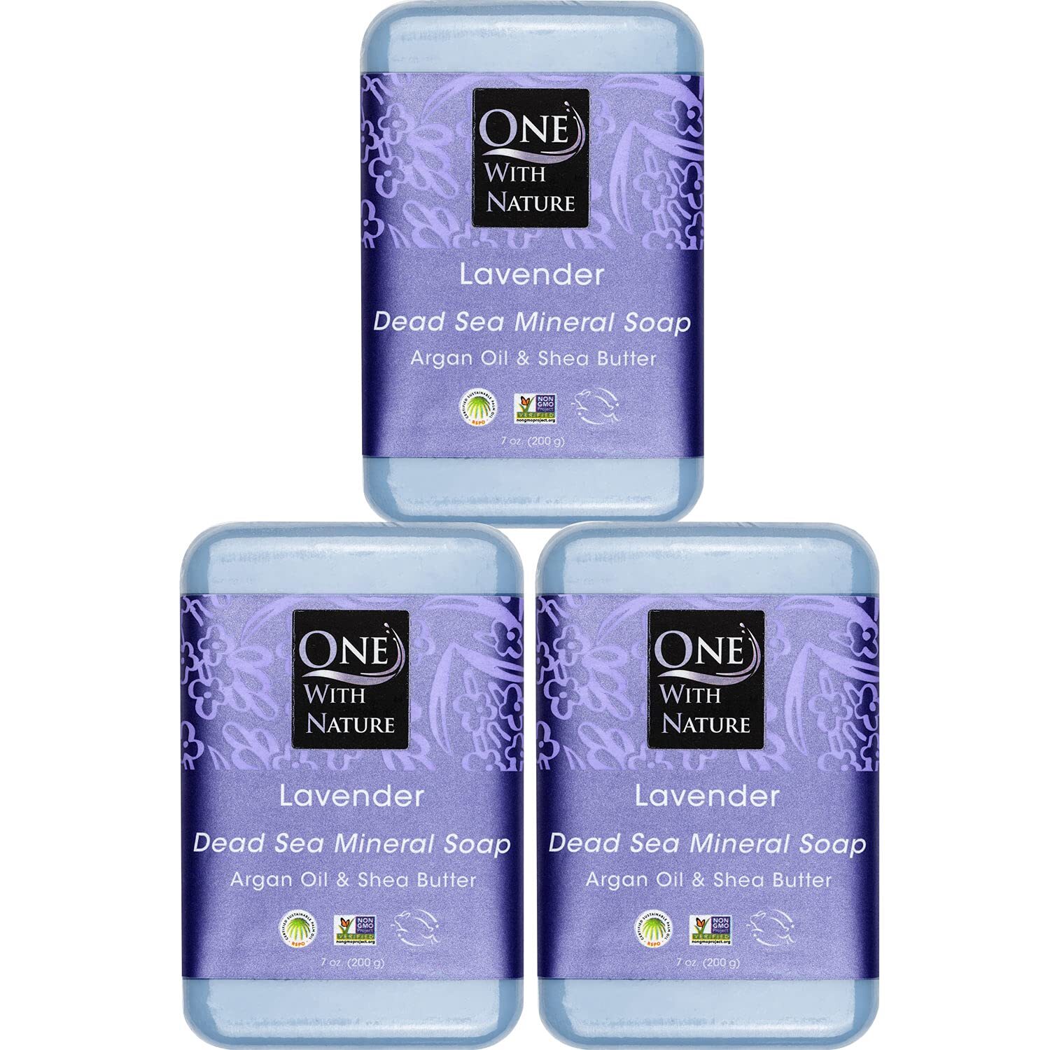 One With Nature Lavender Dead Sea Mineral Soap Pack of 3 7 Ounce Bars