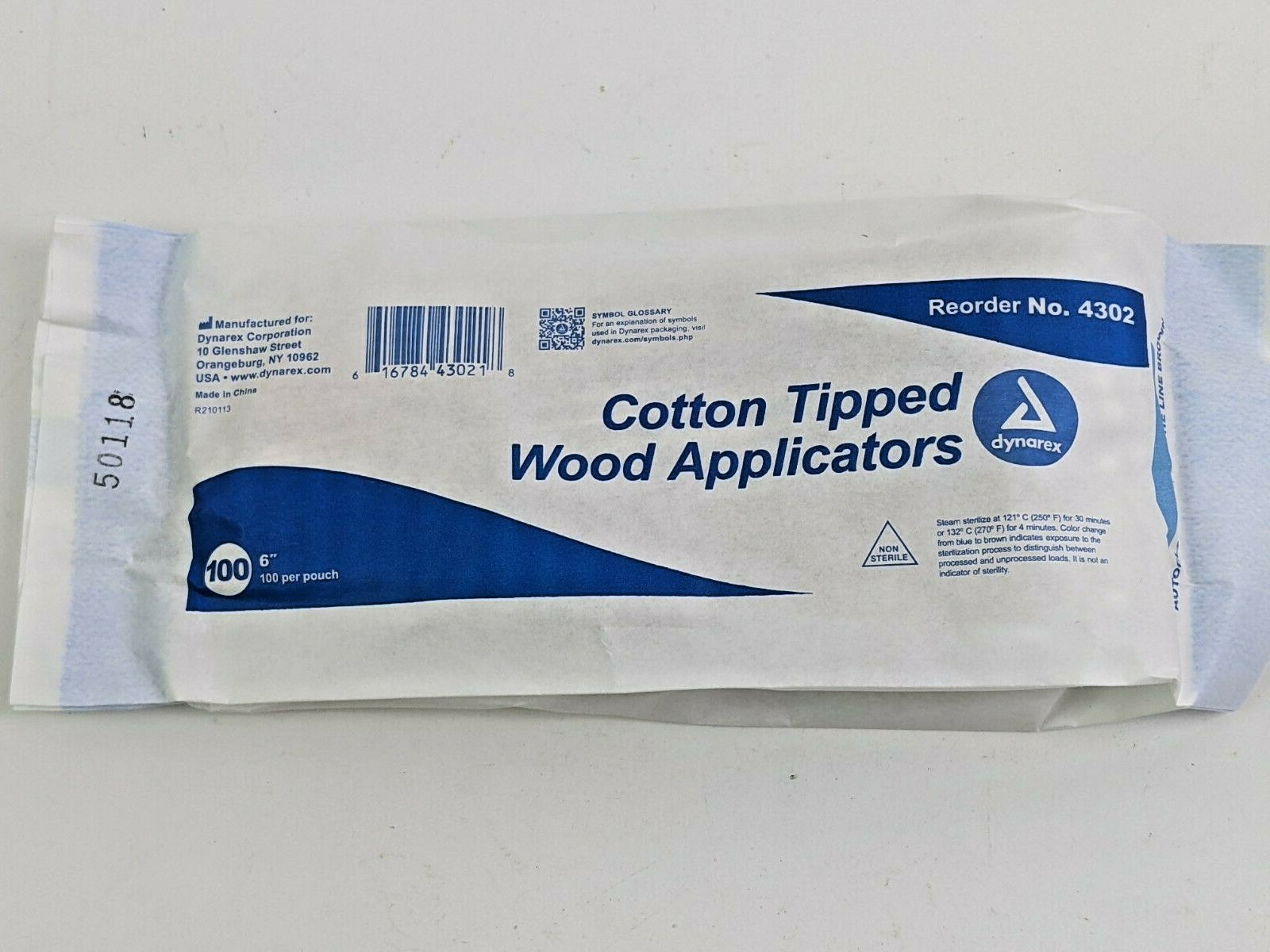 Dynarex 6″ Cotton Tipped Swabs Applicators Long Wood Handle 100 Pieces