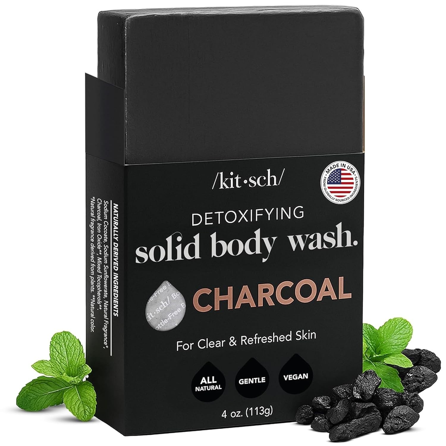 Charcoal Soap Body Wash Bar for Cleansing – , 4 oz | Detoxifying Bar Soap w/ …