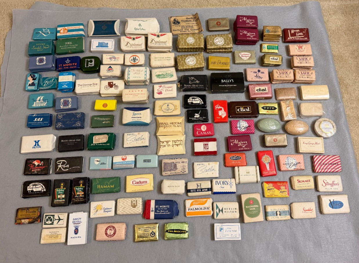 Large Vintage Lot 150+ Hotel Motel Airline Mini Bar Bath Soaps Around World Wide