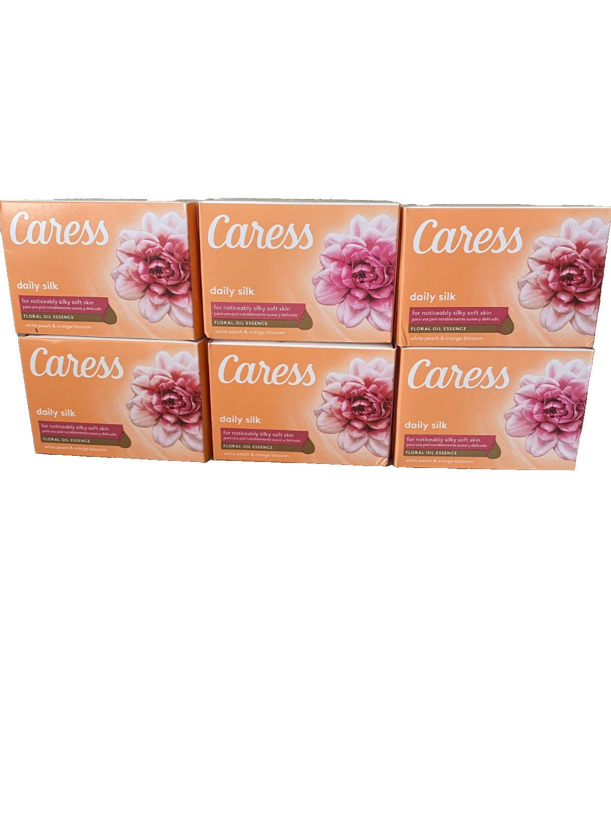 6 Caress Daily Silk Body Soap Bars White Peach & Orange Blossom Original Scent