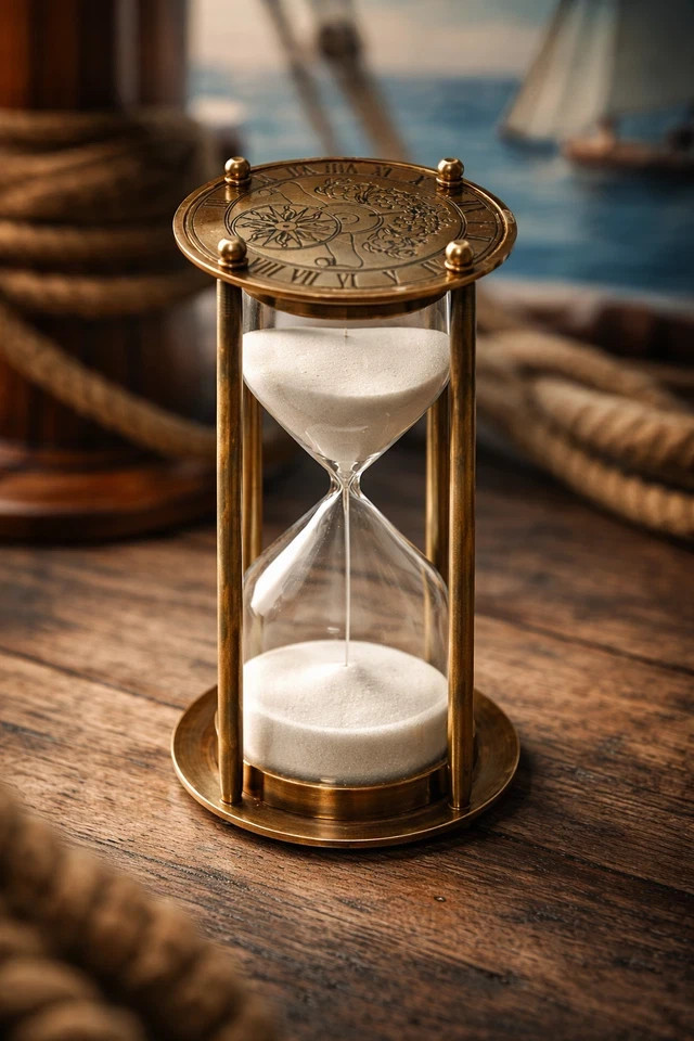 Antique Brass Nautical Sand Timer 6” Vintage Maritime Hourglass with White Sand