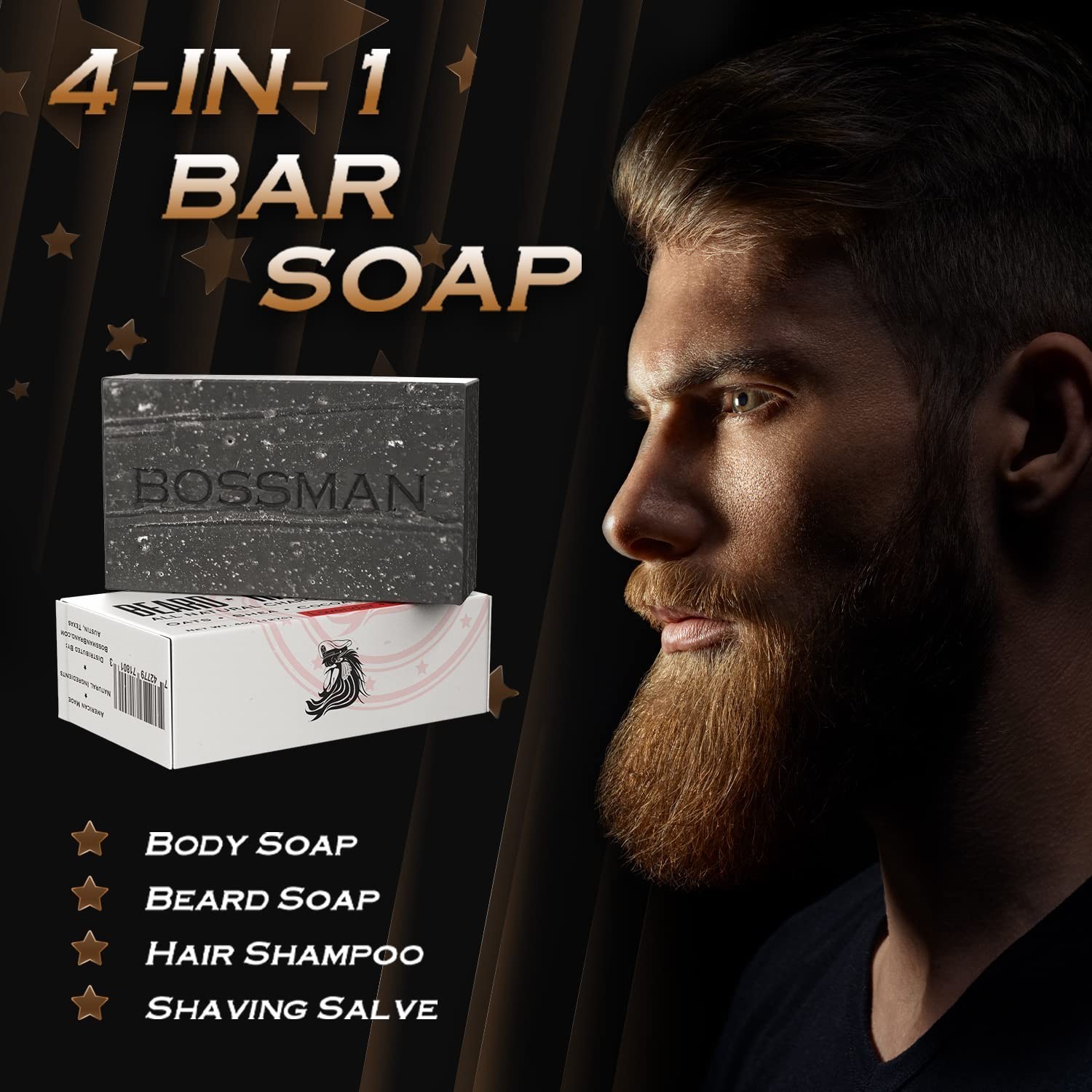Men’s 4-in-1 Bar Soap – Luxurious Beard Wash, Shampoo & Body Conditioner
