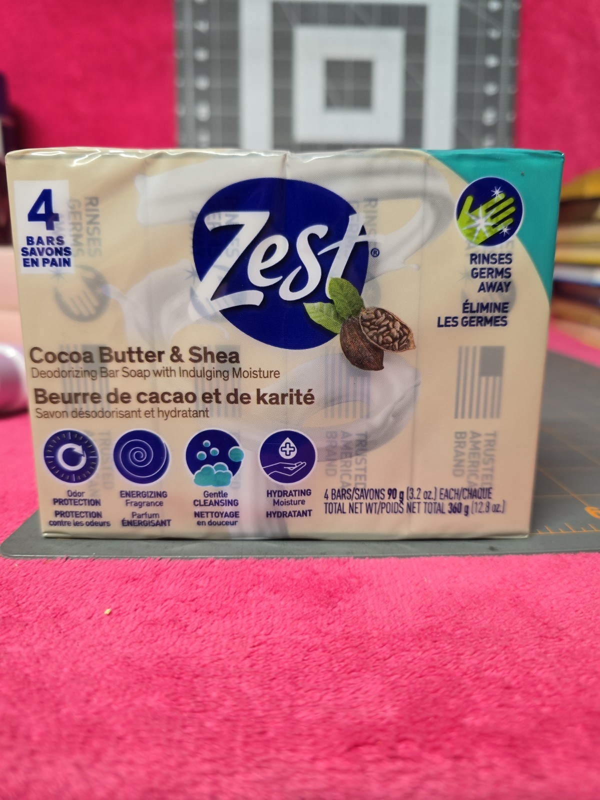 Zest Cocoa Butter & Shea Deodorizing Bar Soap W Moisture 4ct 3.2 Oz Each NIPS