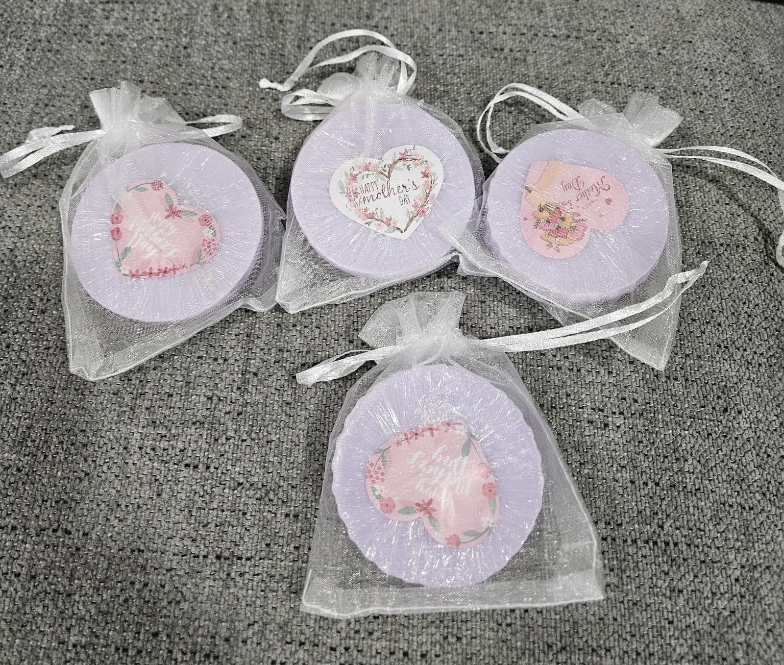 Handmade Floral Flower-Shaped Body Bar Soap Set, Pink/Purple/Yellow Organza