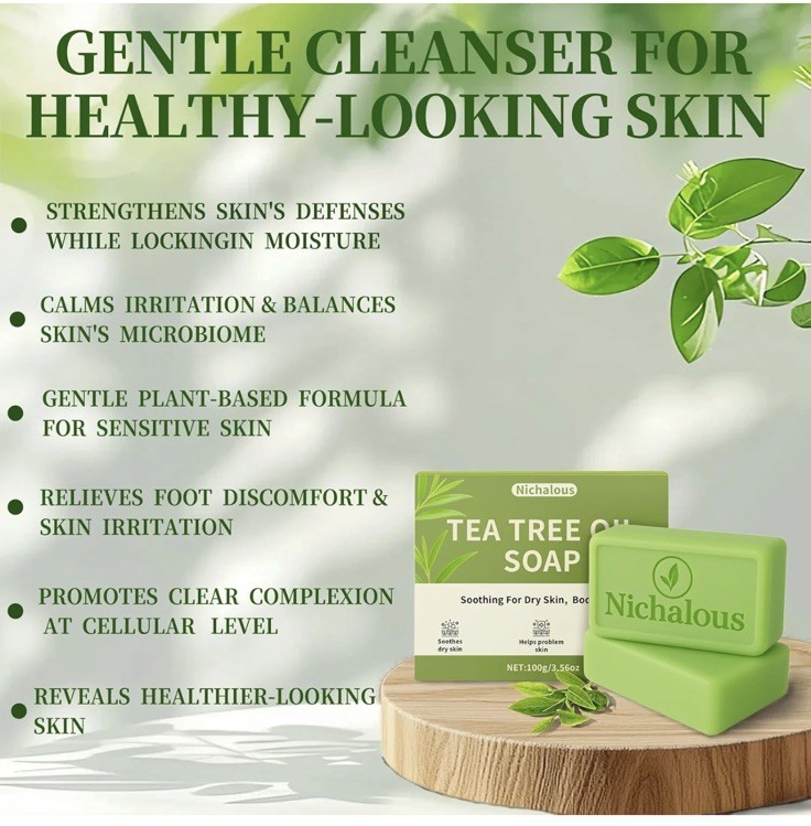 4 Bar Soaps Tea Tree Soap, Purifying Body Soap Bar W/ Tea Tree Oil & Coconut Oil