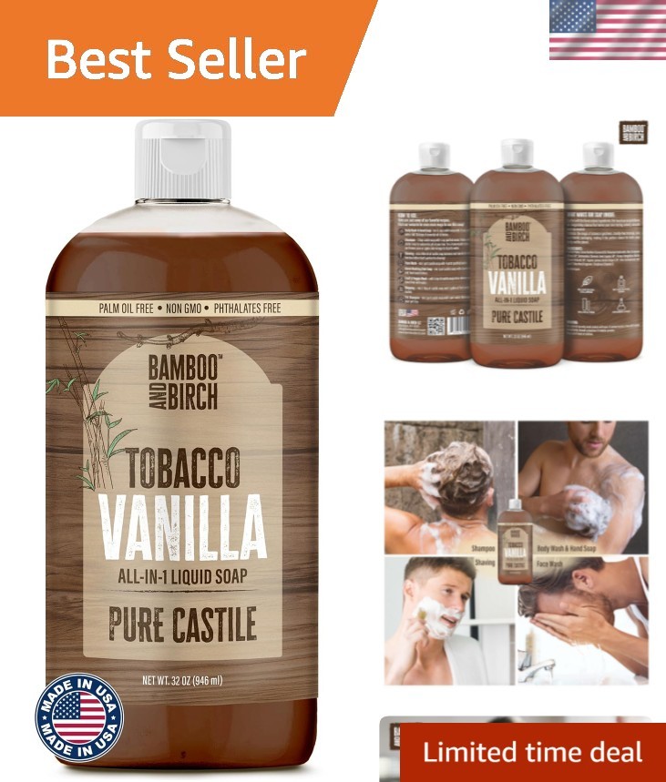 Pure Castile Liquid Soap, Palm Oil Free & 100% Natural – Tobacco Vanilla, 32 oz