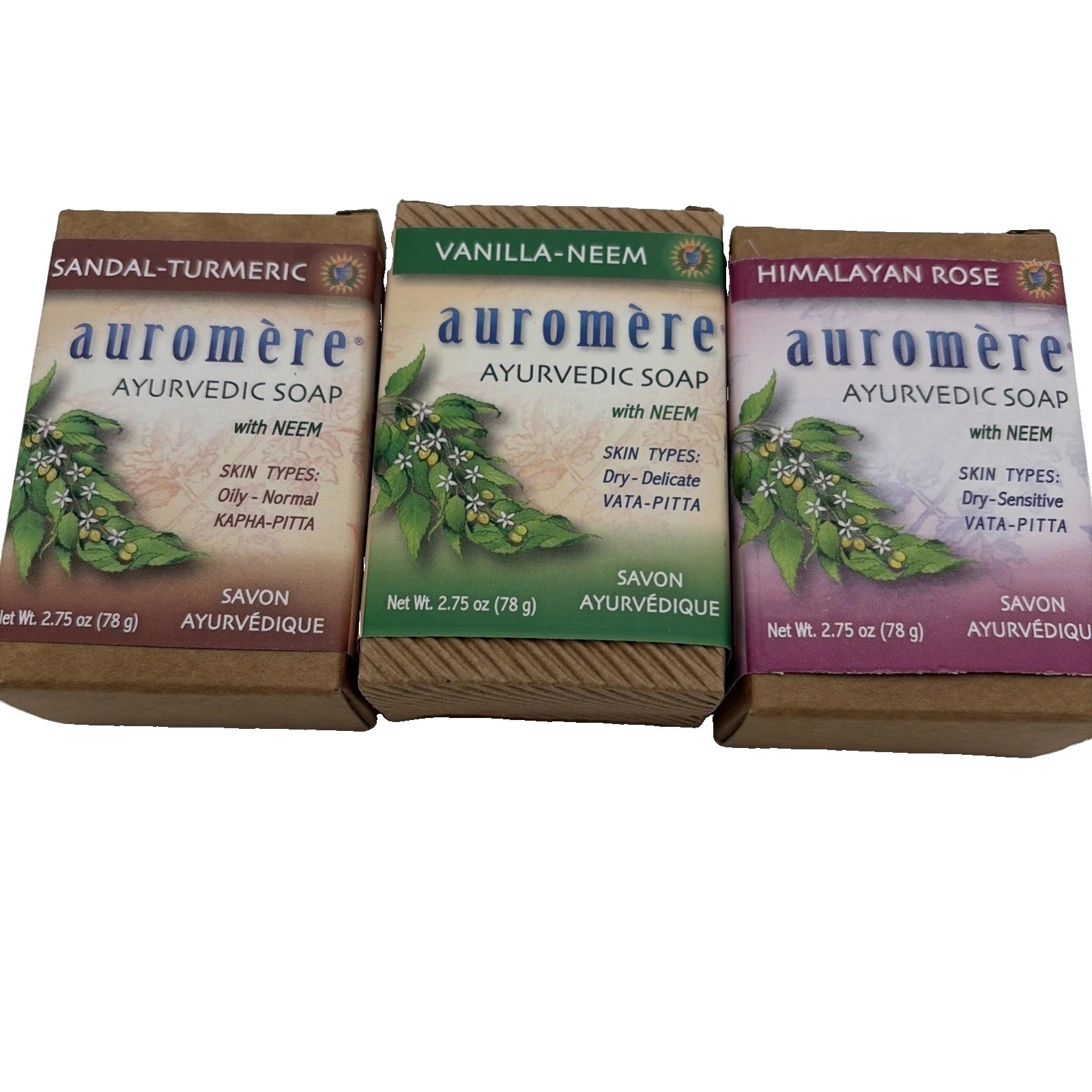 3-Pack Auromere Ayurvedic Vegan Gluten Free Bar Soap (3 x 2.75 oz) NEW